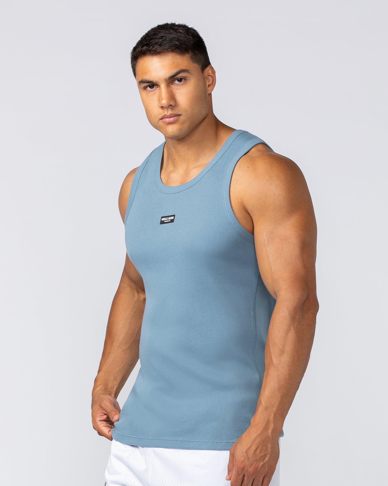Rib Fitted Training Tank - Pale Thunder-Singlets & Tanks-S-092412PLTHNDR-S-MNAPPRL40045-2-Muscle Nation