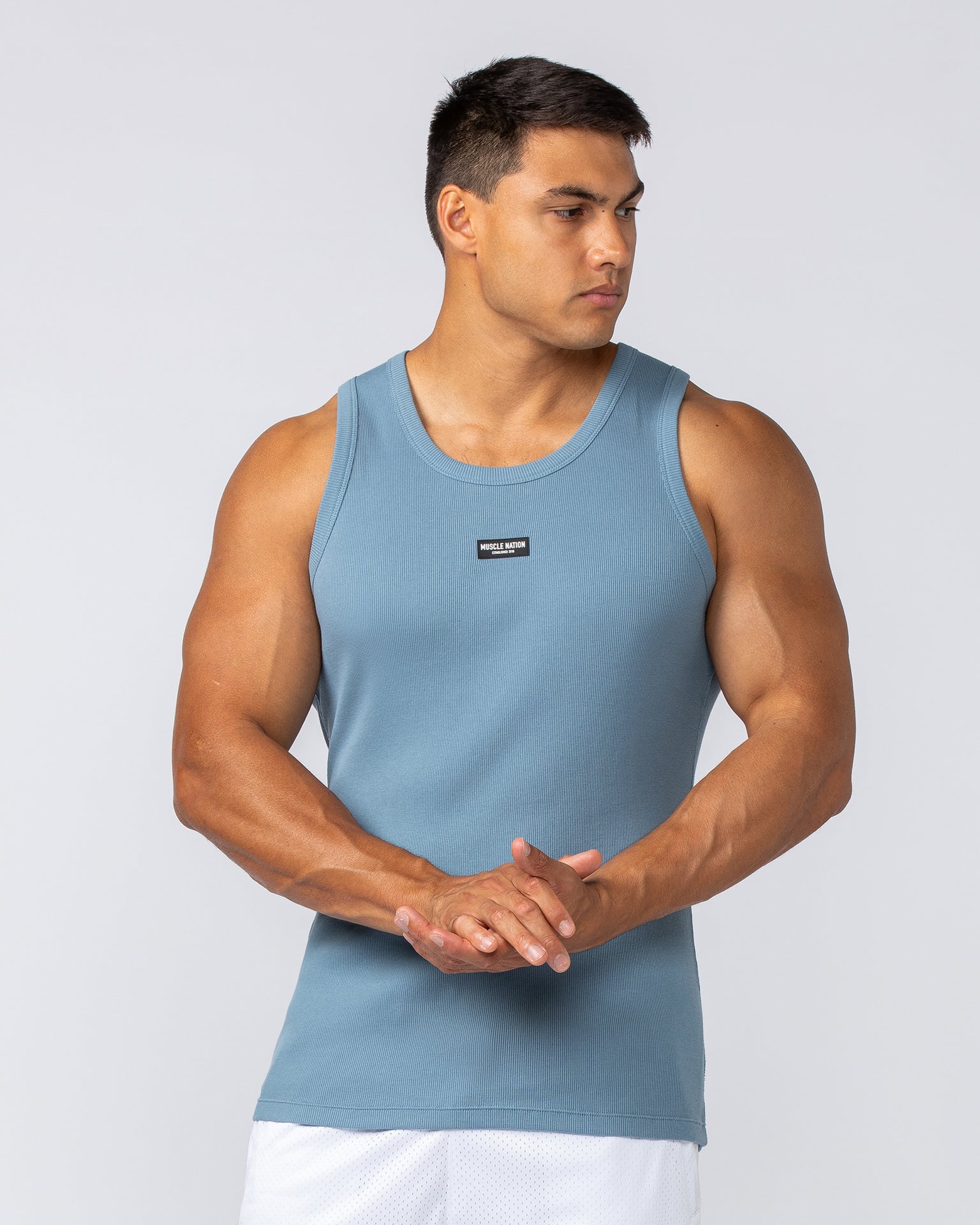 Rib Fitted Training Tank - Pale Thunder-Singlets & Tanks-S-092412PLTHNDR-S-MNAPPRL40045-1-Muscle Nation