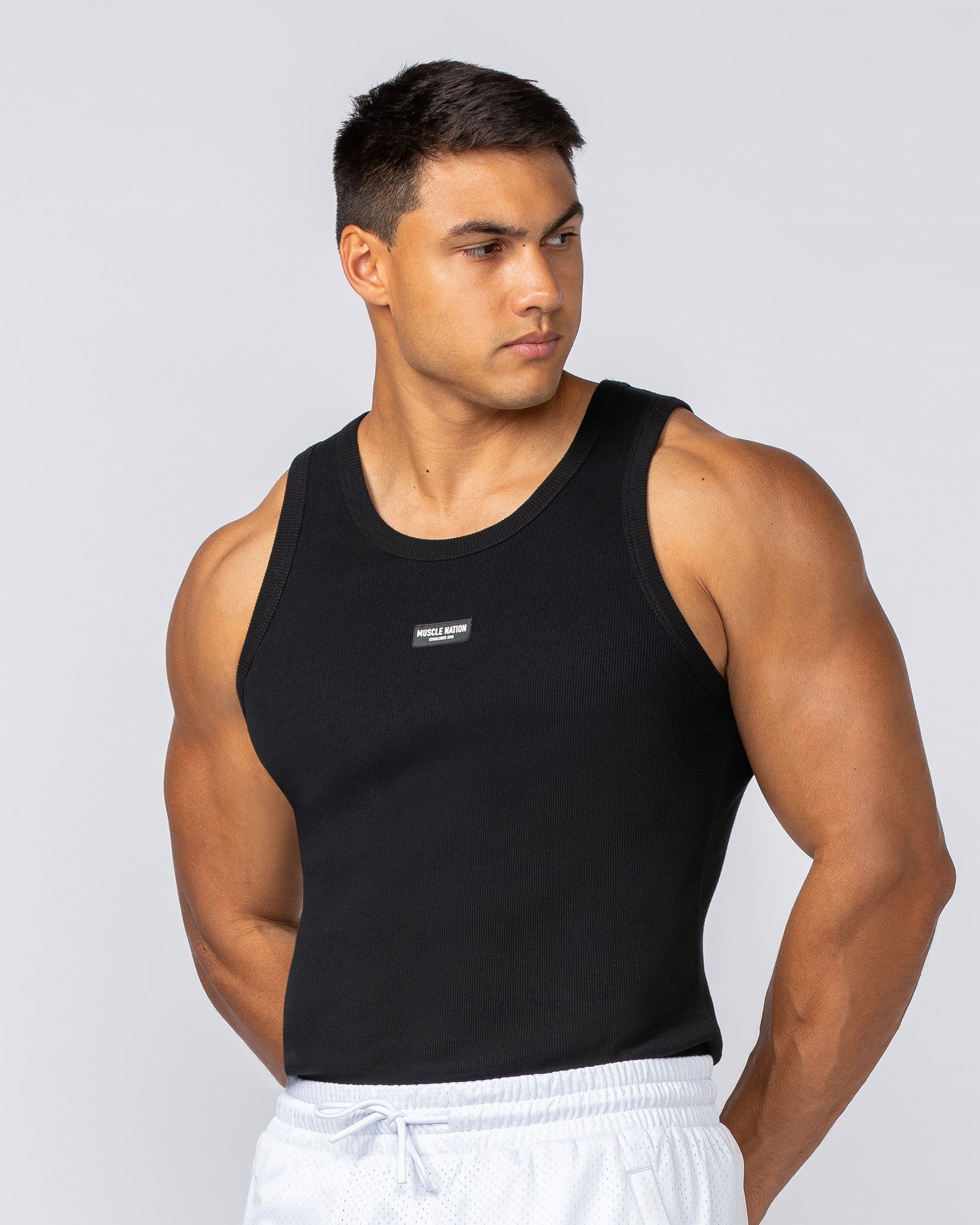 Rib Fitted Training Tank - Black