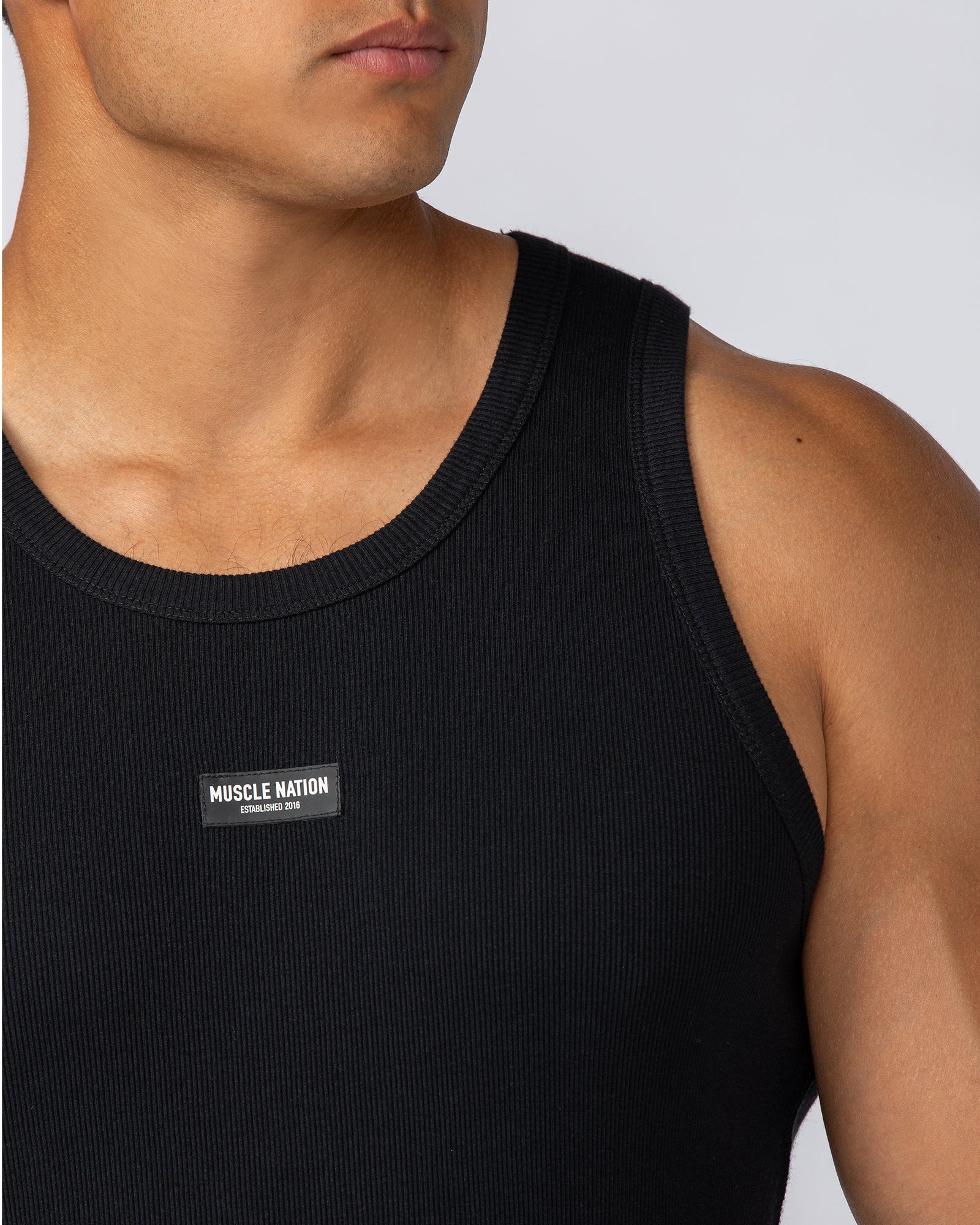 Rib Fitted Training Tank - Black