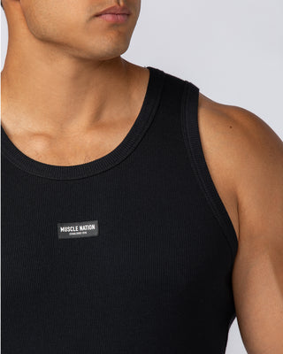 Rib Fitted Training Tank - Black-Singlets & Tanks-S-112349BLK-S-MNAPPRL29447-2-Muscle Nation