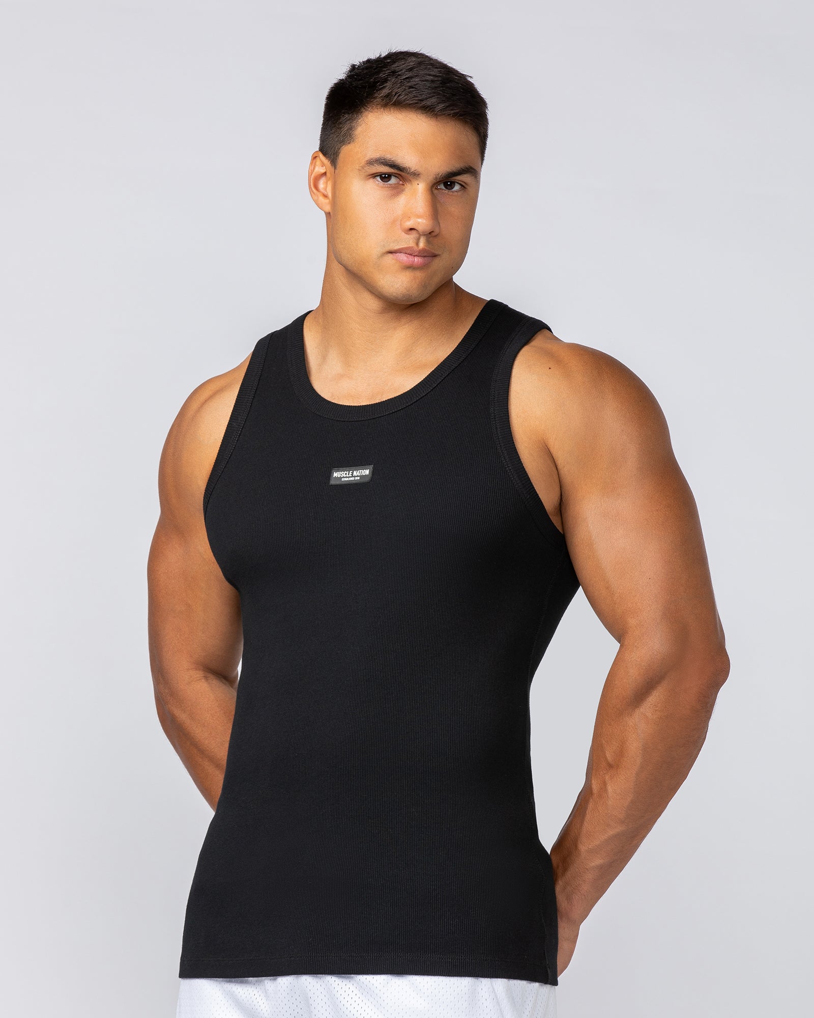 Rib Fitted Training Tank - Black