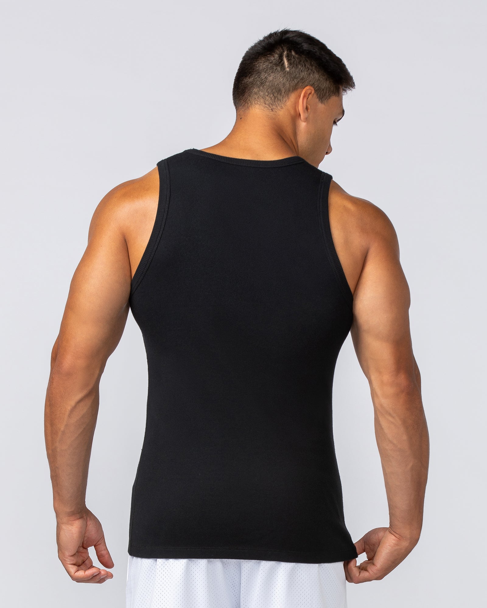 Rib Fitted Training Tank - Black