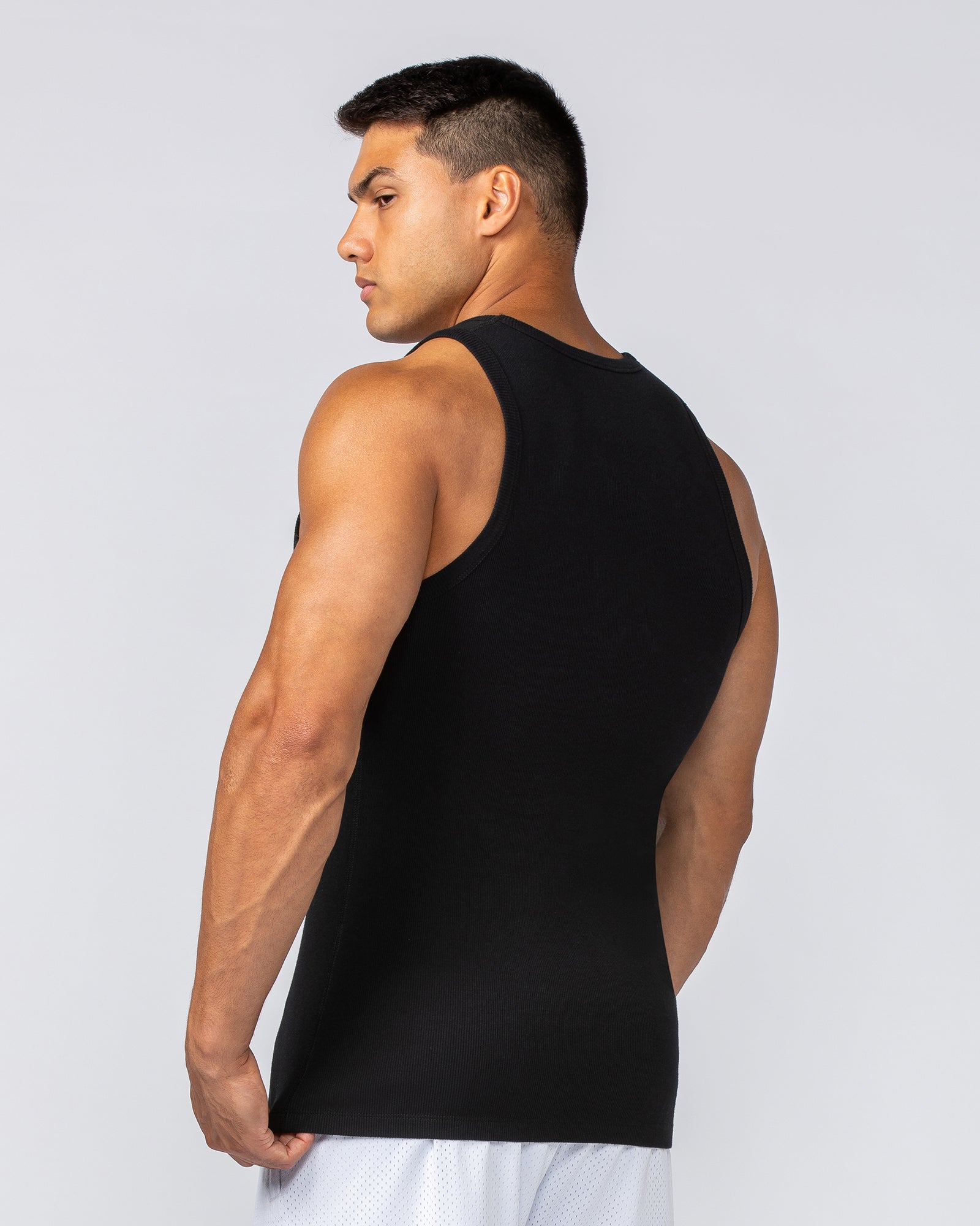 Rib Fitted Training Tank - Black