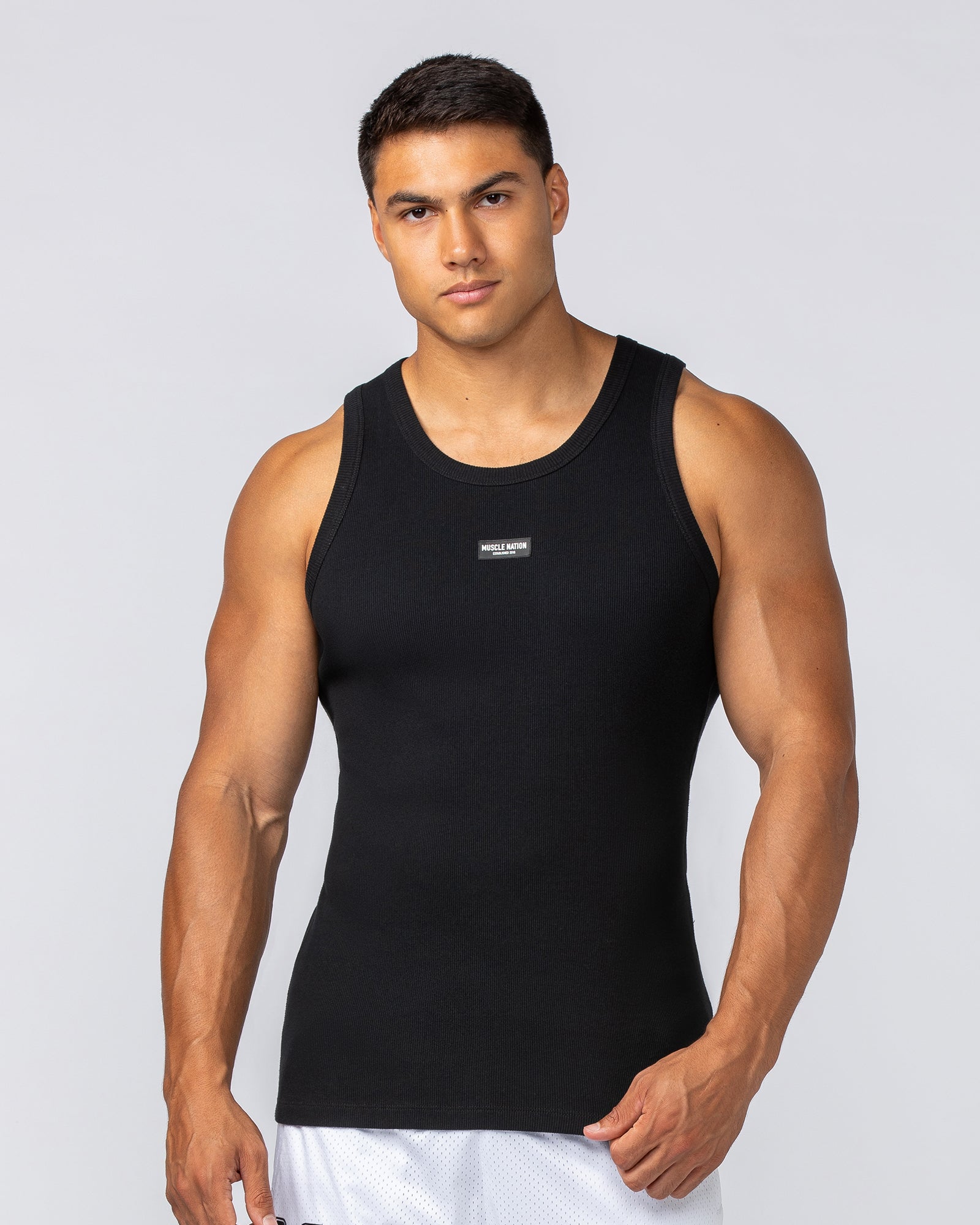 Rib Fitted Training Tank - Black