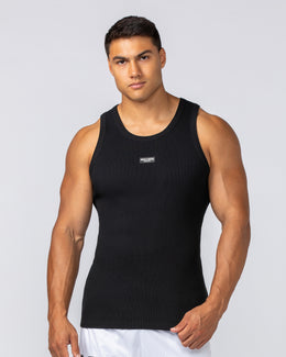 Rib Fitted Training Tank - Black