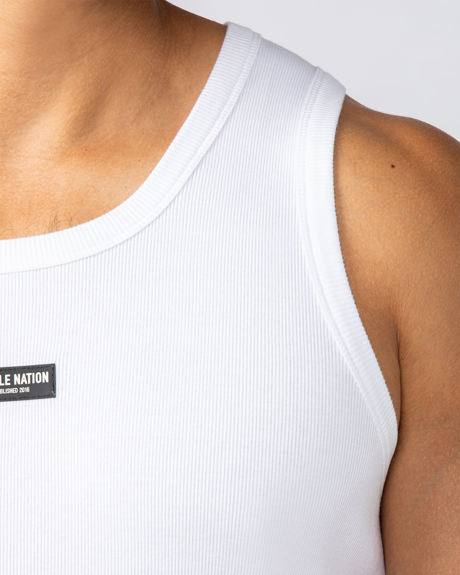 Rib Fitted Training Tank - White