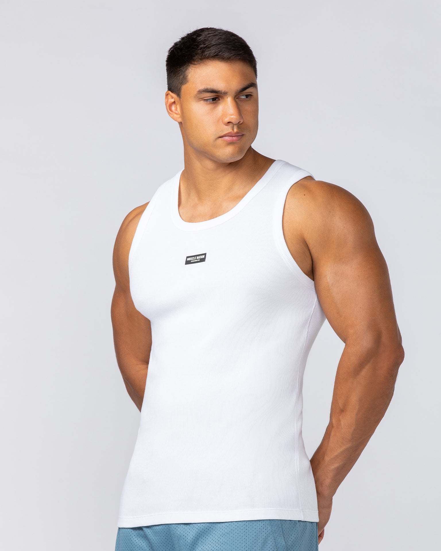Rib Fitted Training Tank - White-Singlets & Tanks-S-112349WHT-S-MNAPPRL28091-4-Muscle Nation