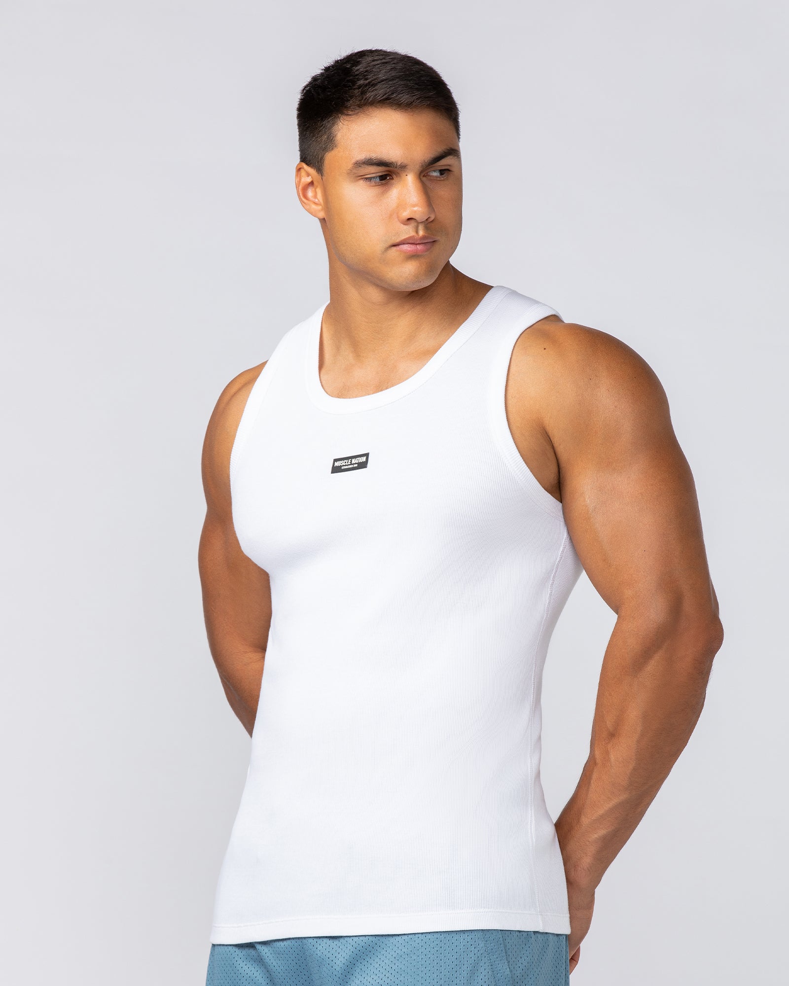 Rib Fitted Training Tank - White