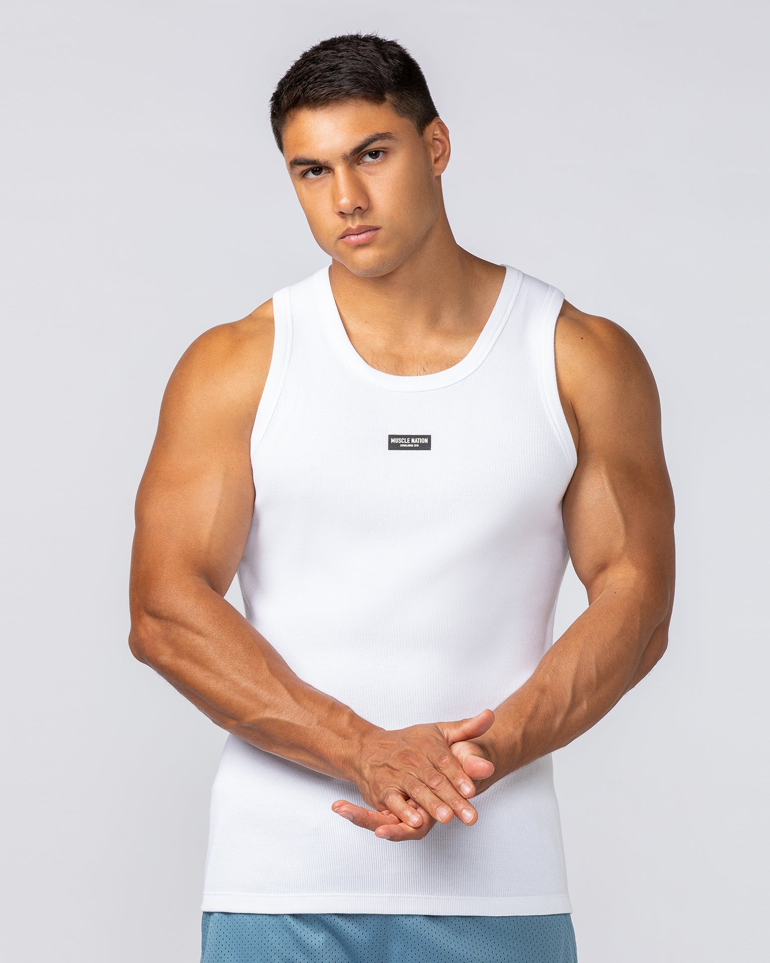 Rib Fitted Training Tank - White-Singlets & Tanks-S-112349WHT-S-MNAPPRL28091-3-Muscle Nation