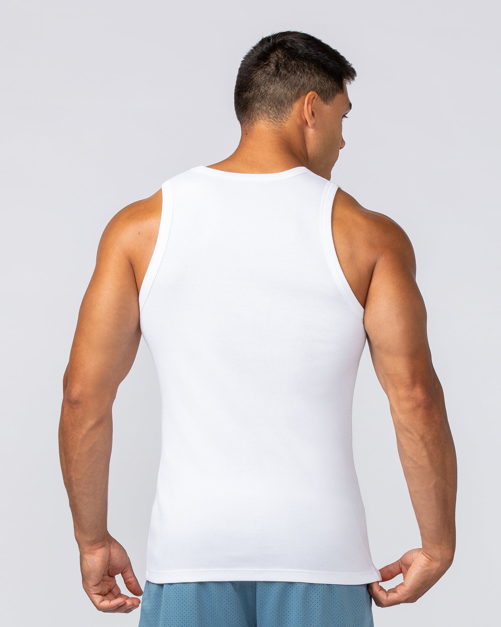 Rib Fitted Training Tank - White