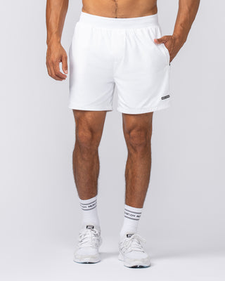 On Repeat Training 5" Shorts - White-Shorts-S-092411WHT-S-MNAPPRL40024-1-Muscle Nation