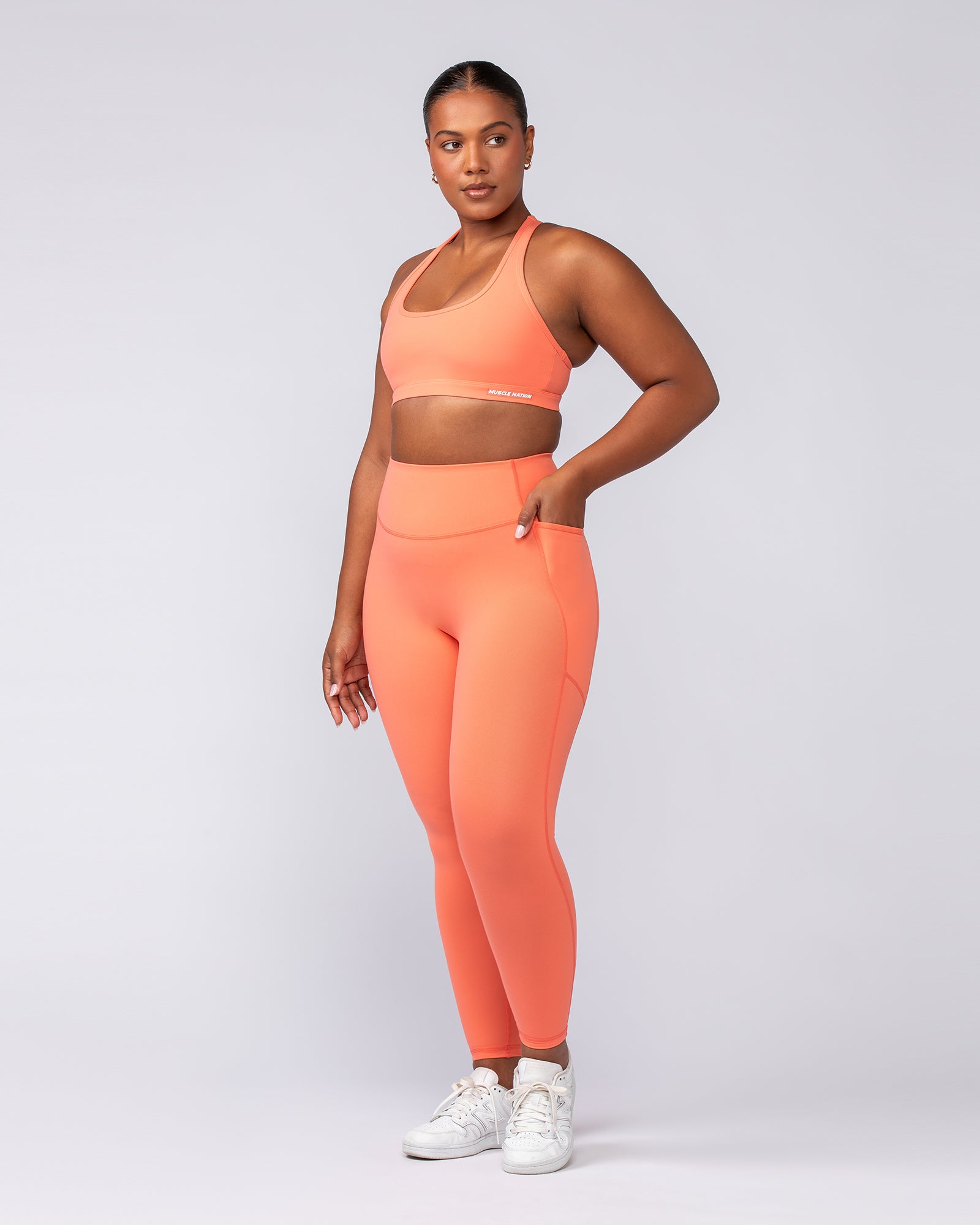 Agility Pocket Ankle Length Leggings - Hot Coral