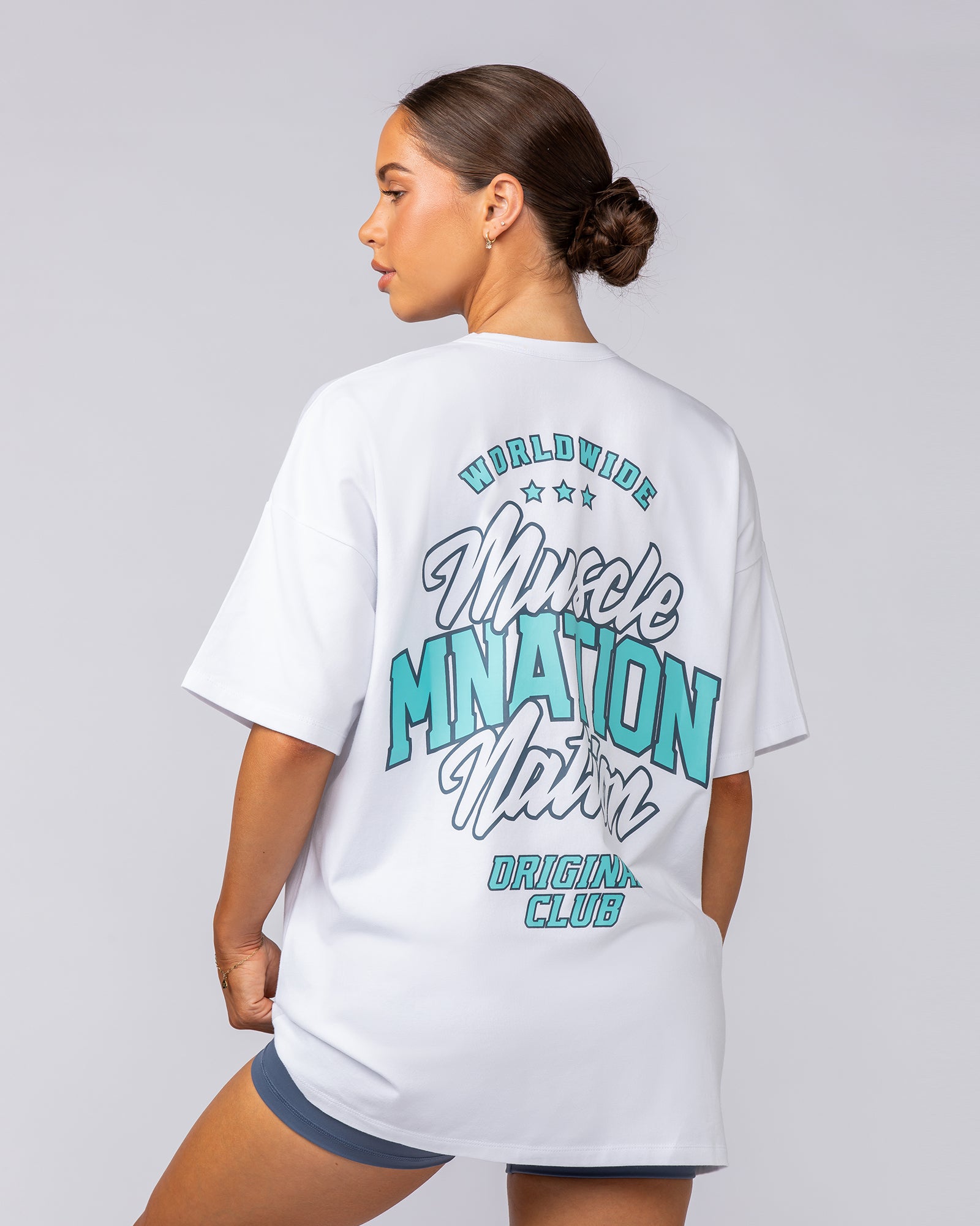 Campus Oversized Tee - White / Pastel Blue