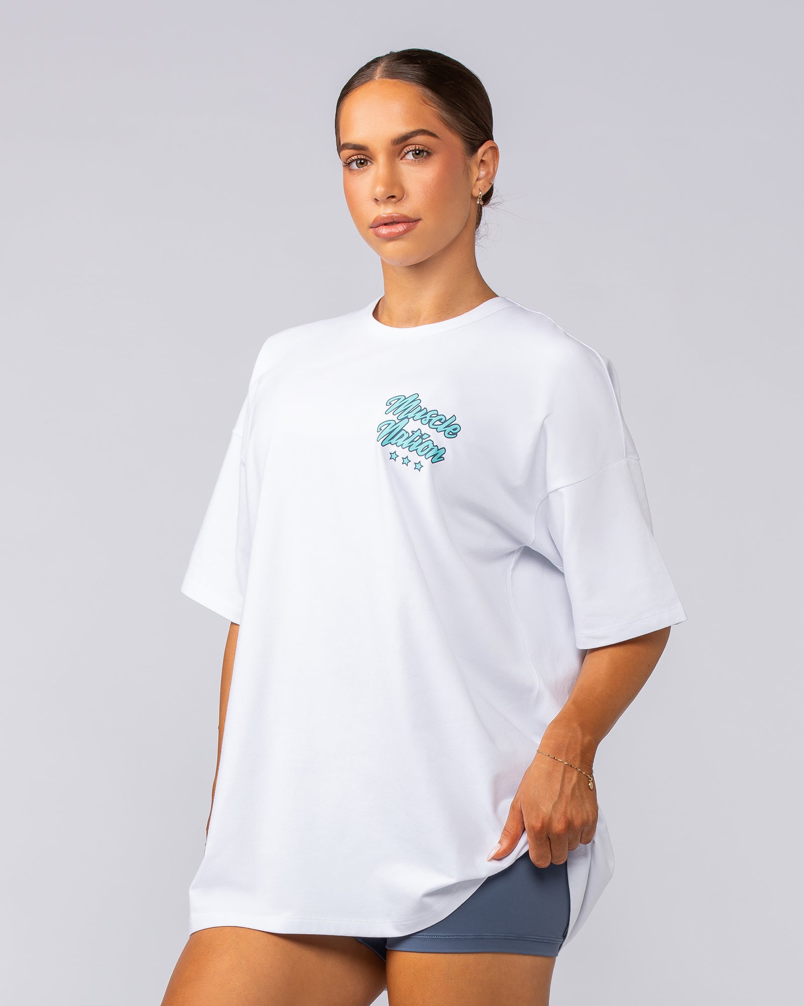 Campus Oversized Tee - White / Pastel Blue