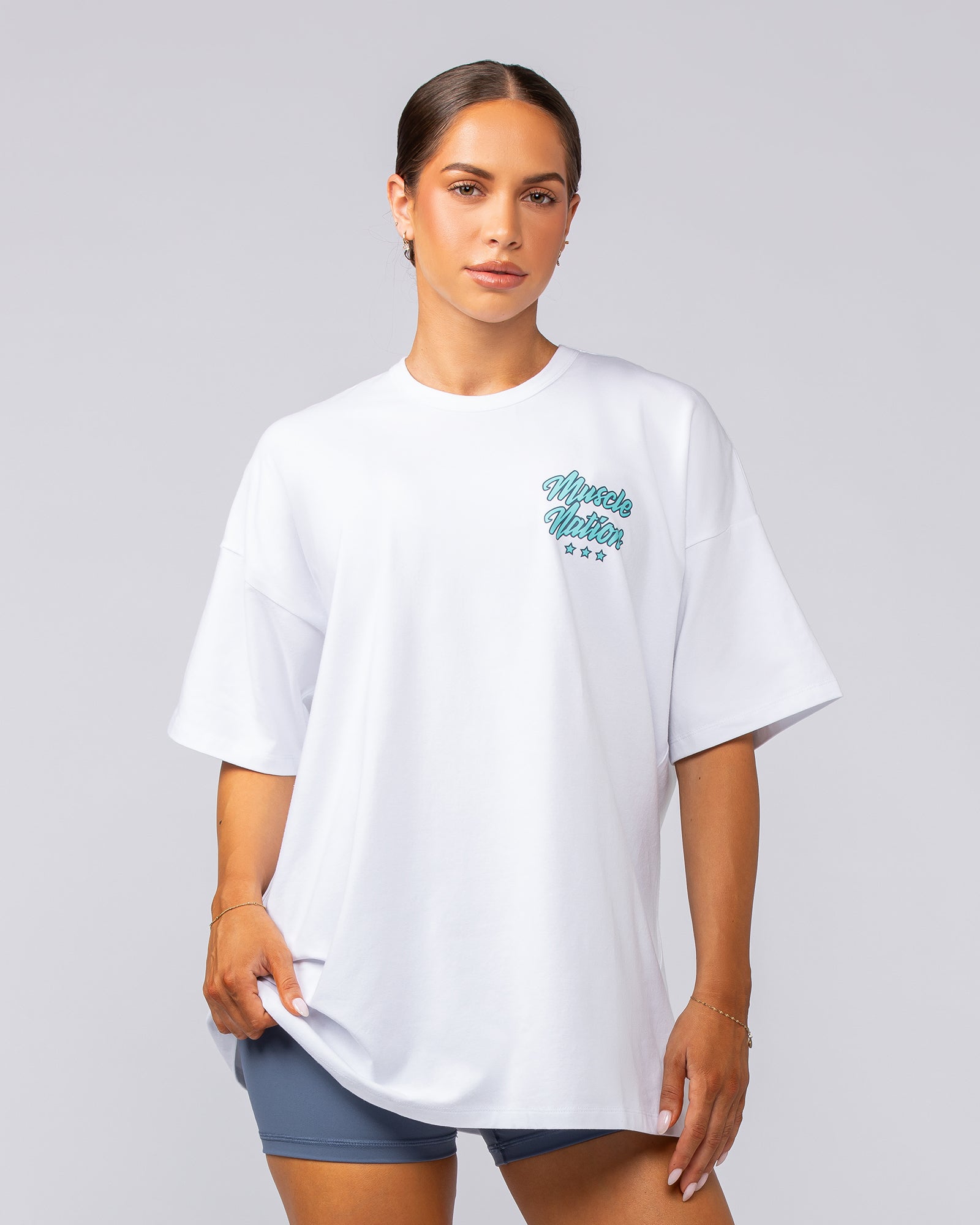 Campus Oversized Tee - White / Pastel Blue