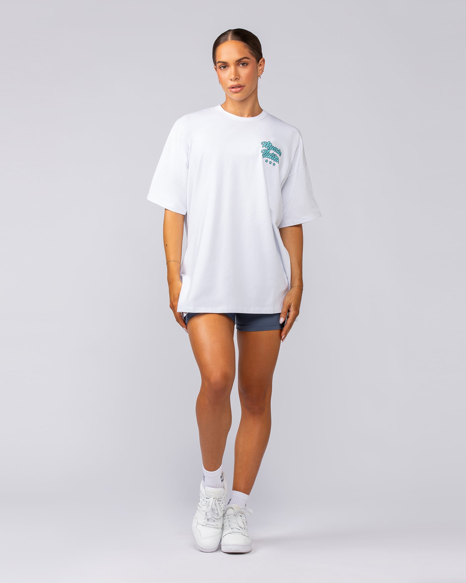 Campus Oversized Tee - White / Pastel Blue