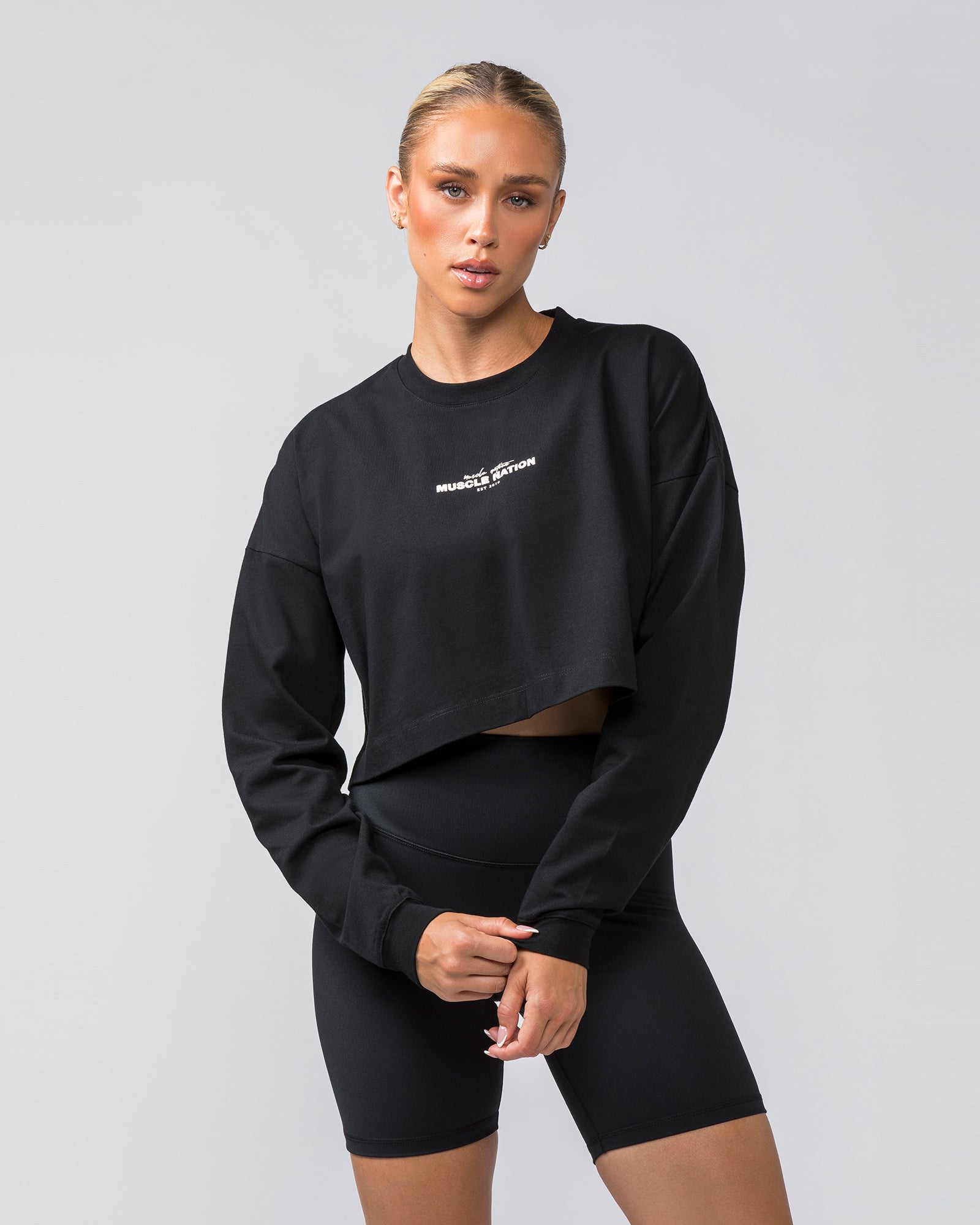 Pace Cropped Long Sleeve Tee - Black