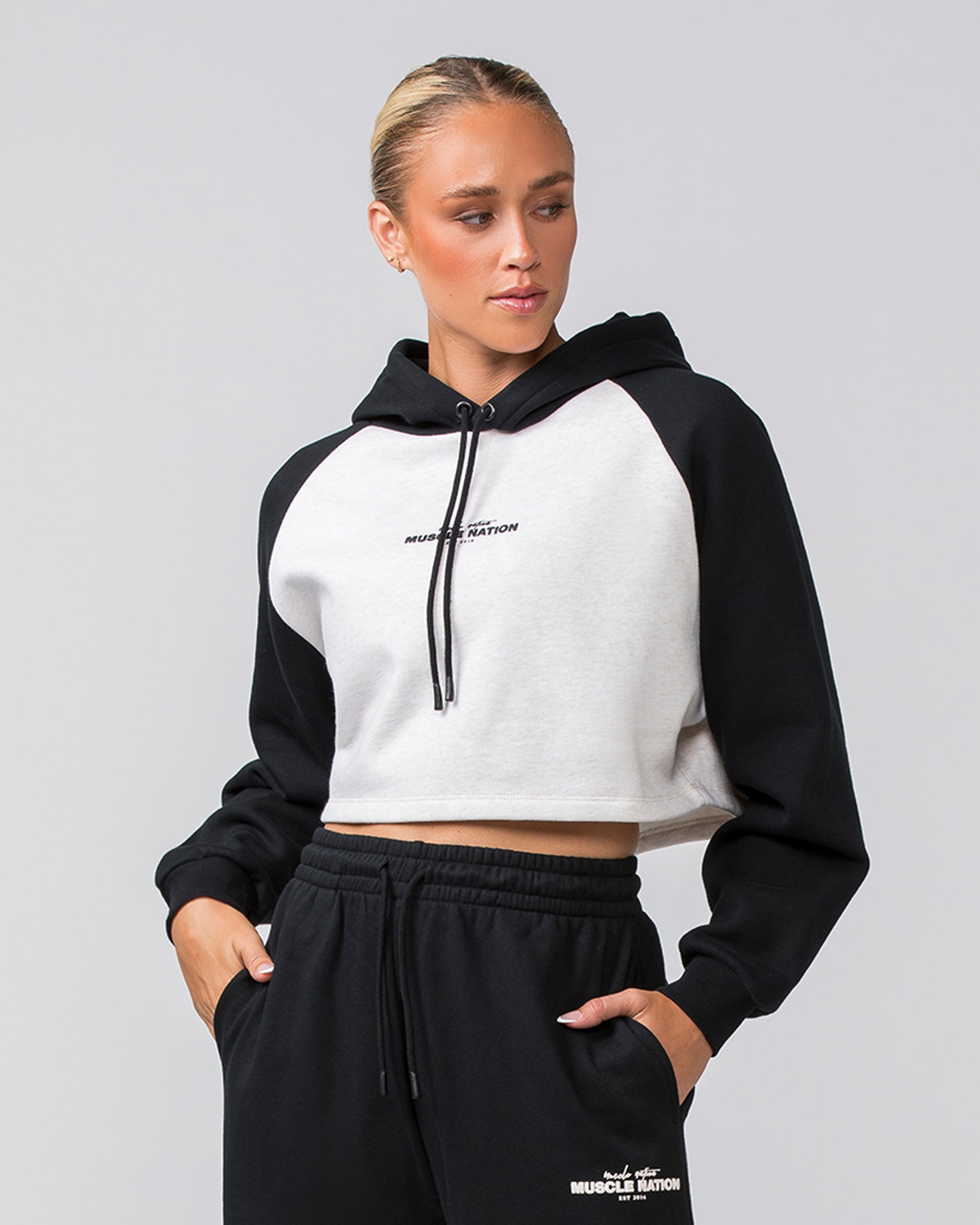 Timeless Cropped Hoodie - Black / Dew Marl-Jumpers & Hoodies-XXS-022454BLKDMRL-XXS-MNAPPRL31068-2-Muscle Nation