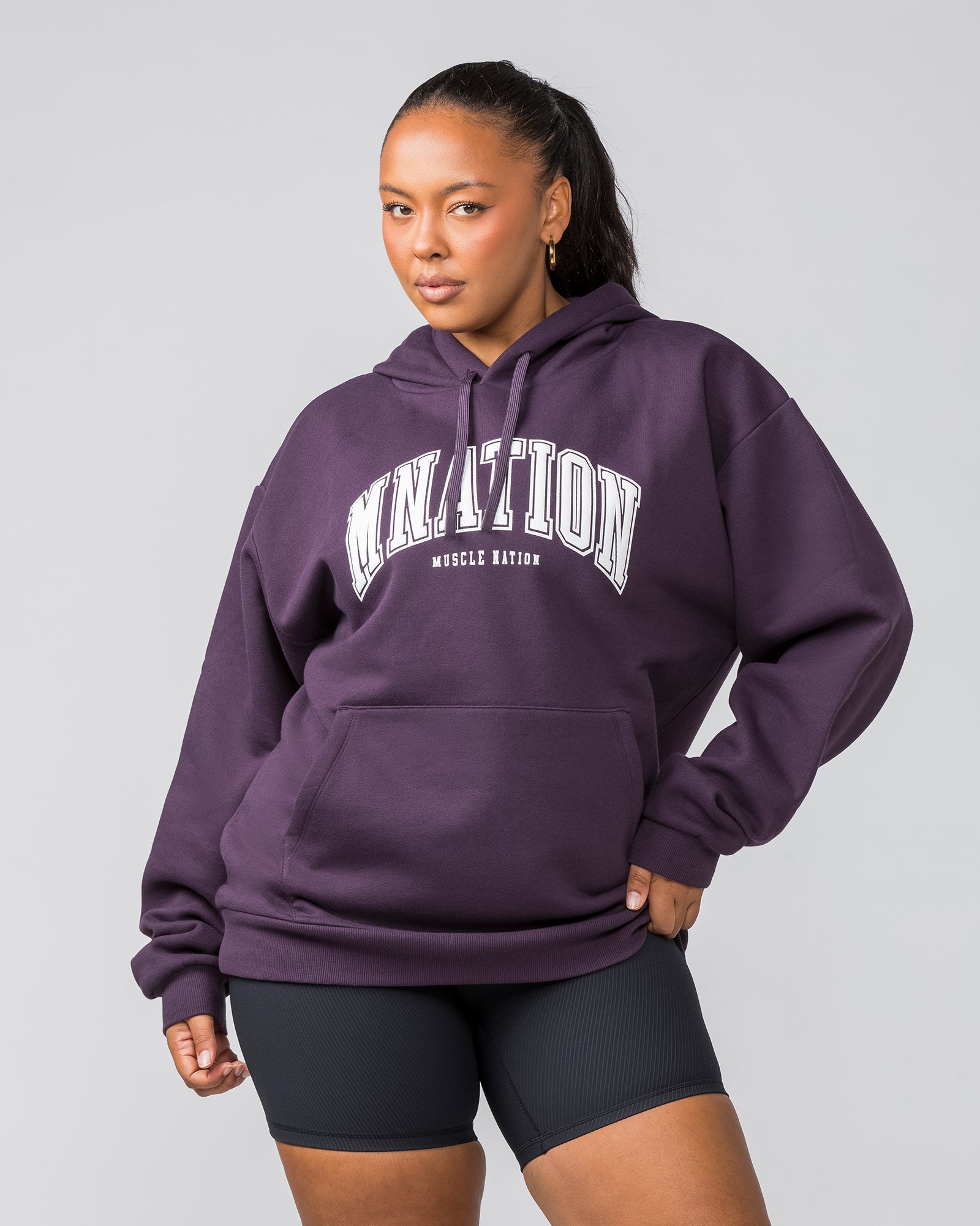 Varsity Oversized Hoodie - Midnight Plum