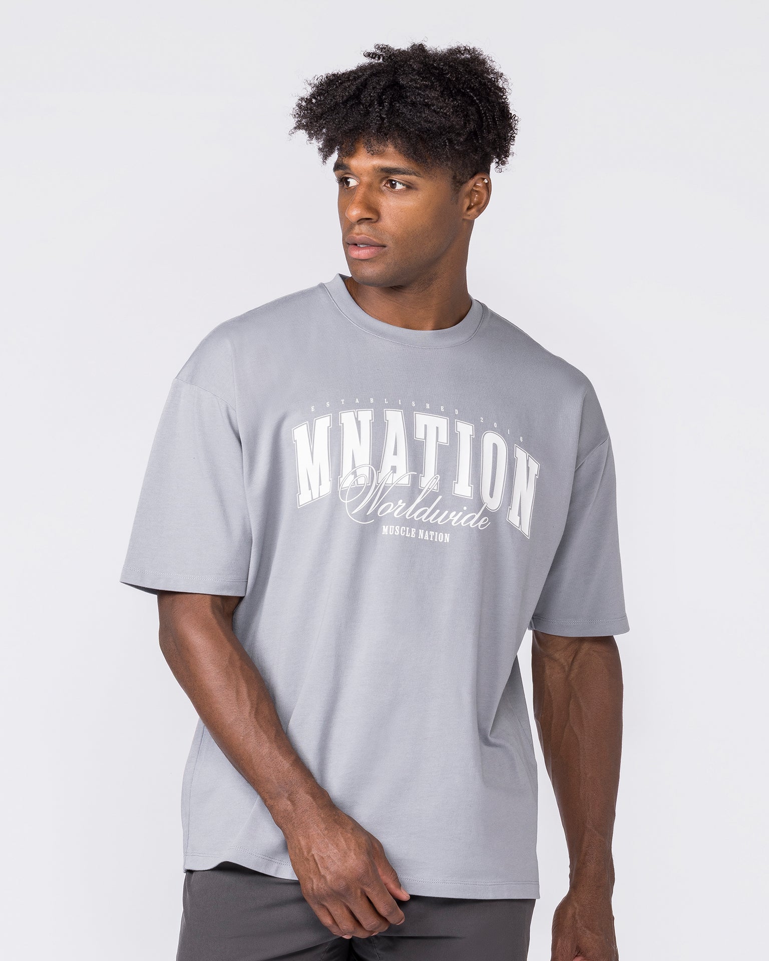 Worldclass Oversized Tee in Washed Cement - Muscle Nation men's gym tee