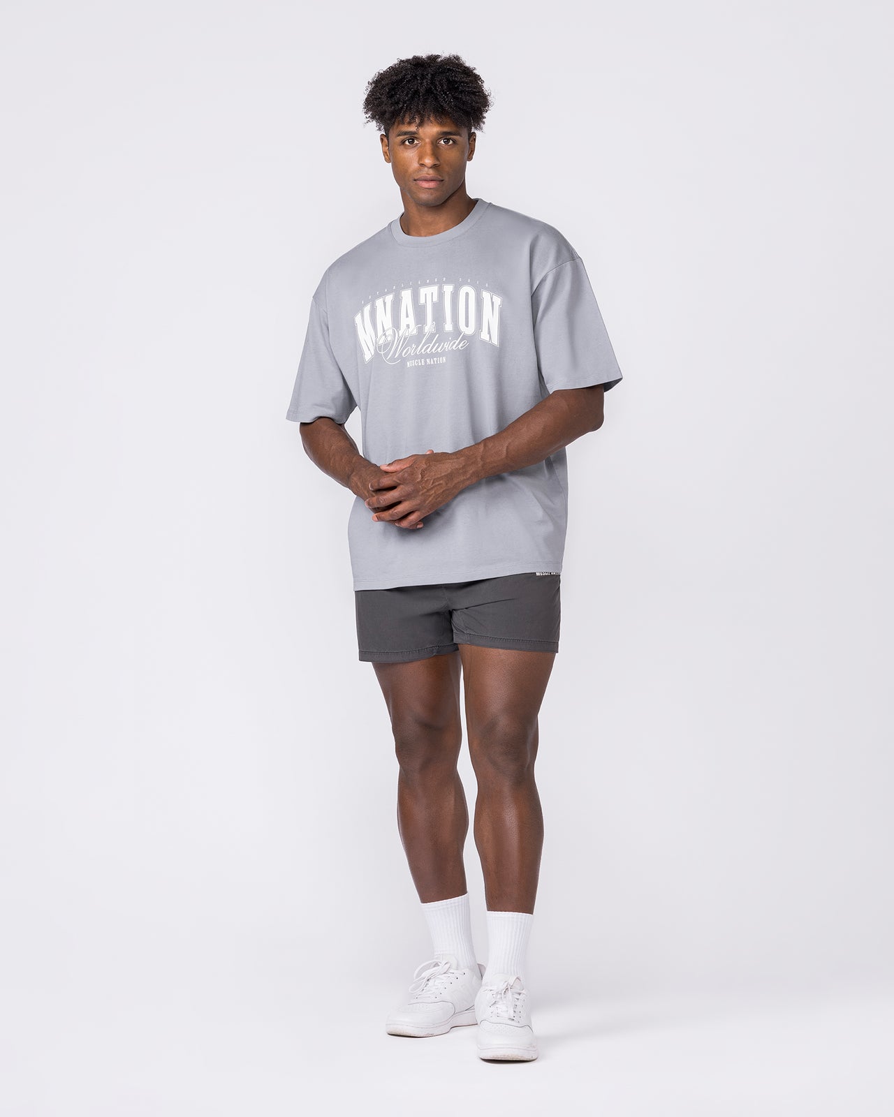 Worldclass Oversized Tee in Washed Cement - Muscle Nation men's gym tee, view 5