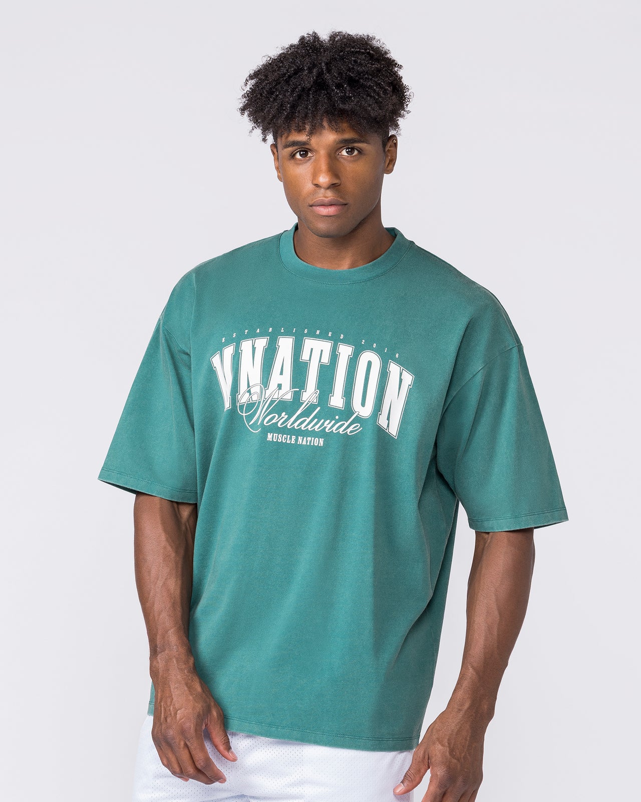 Worldclass Oversized Tee in Washed Leaf - Muscle Nation men's gym tee, view 4