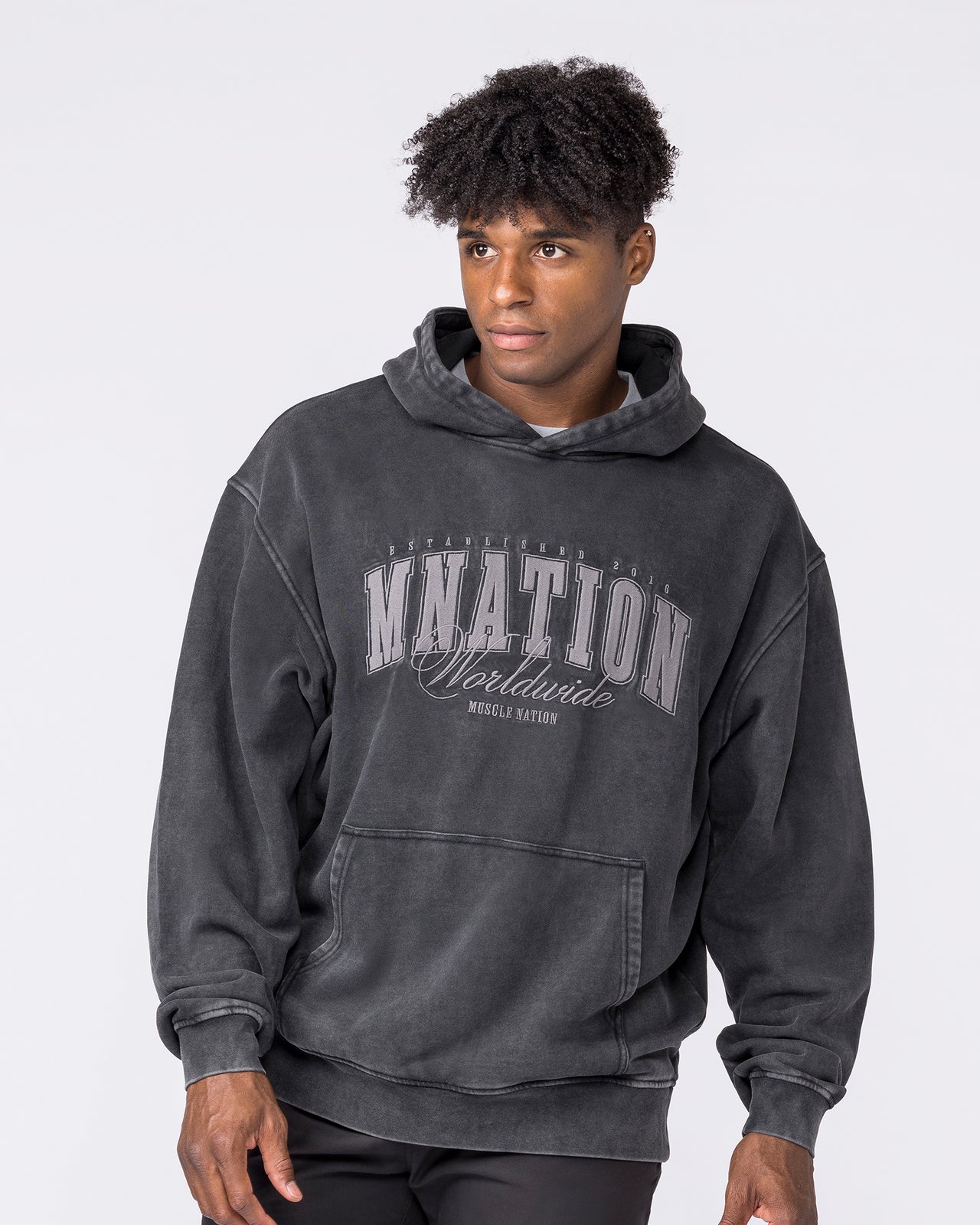 Worldclass Oversized Vintage Hoodie Washed Black - Muscle Nation men's hoodie, view 4