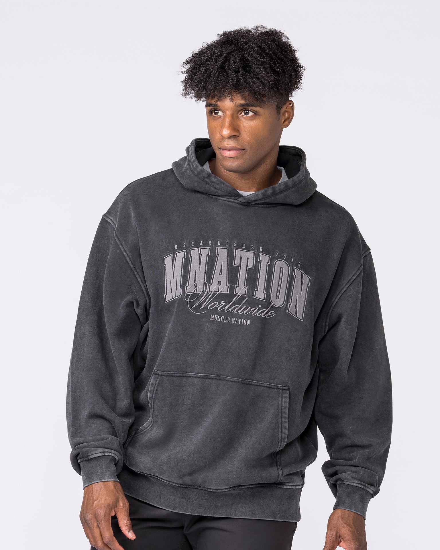 Worldclass Oversized Vintage Hoodie Washed Black - Muscle Nation men's hoodie, view 4