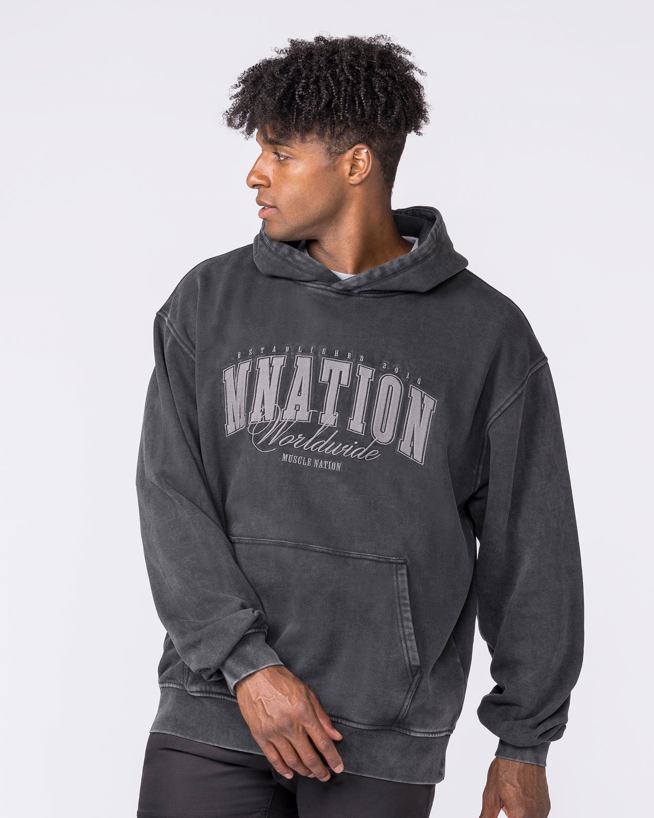 Worldclass Oversized Vintage Hoodie Washed Black - Muscle Nation men's hoodie, view 5