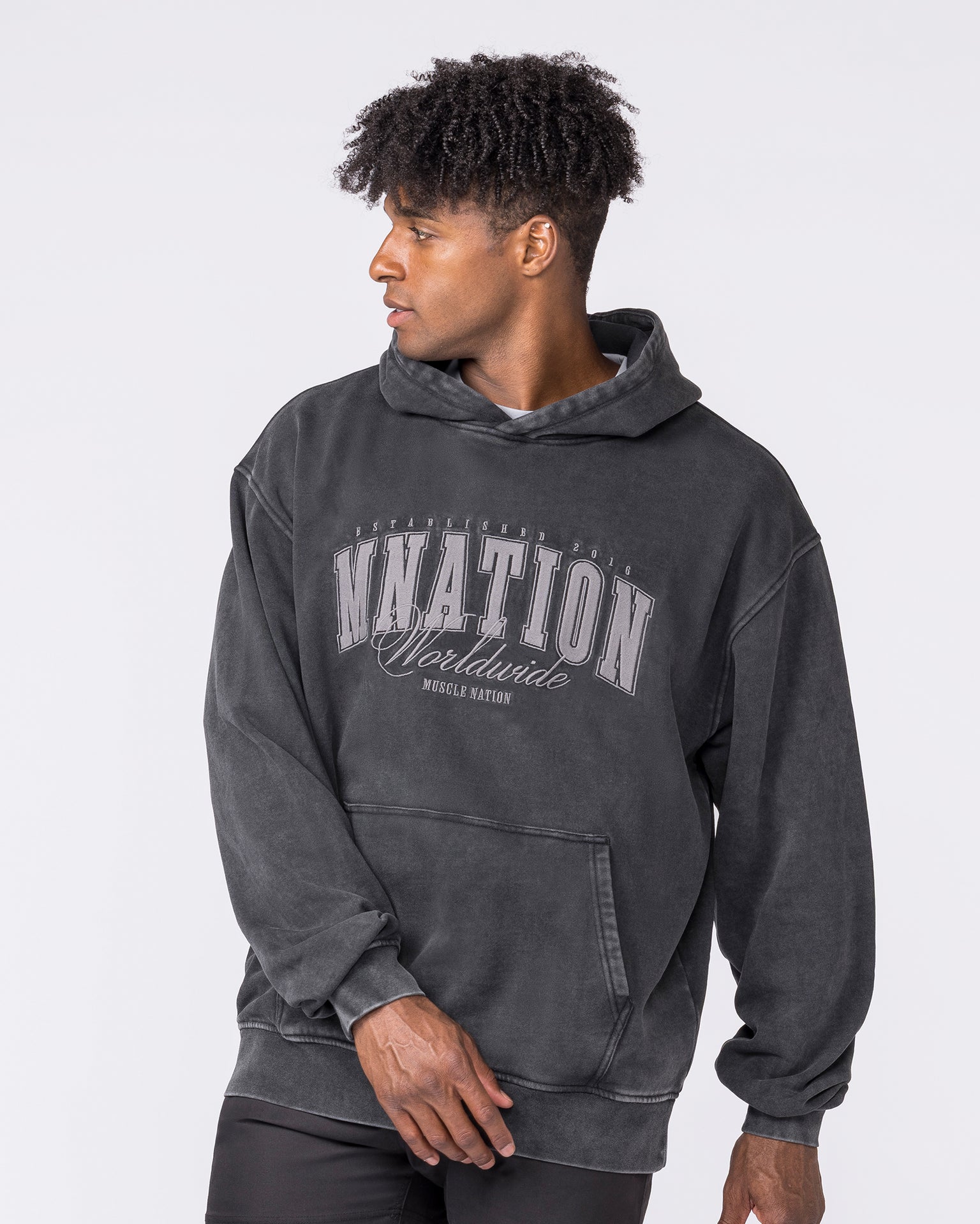 Worldclass Oversized Vintage Hoodie Washed Black - Muscle Nation men's hoodie, view 5