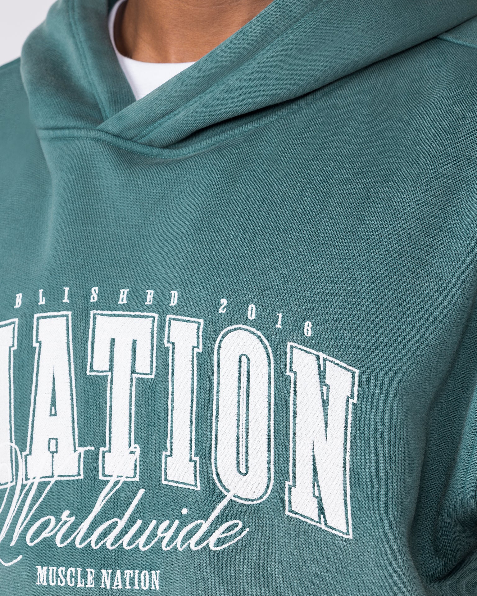 Worldclass Oversized Hoodie in Washed Leaf - Muscle Nation men's hoodie, view 3
