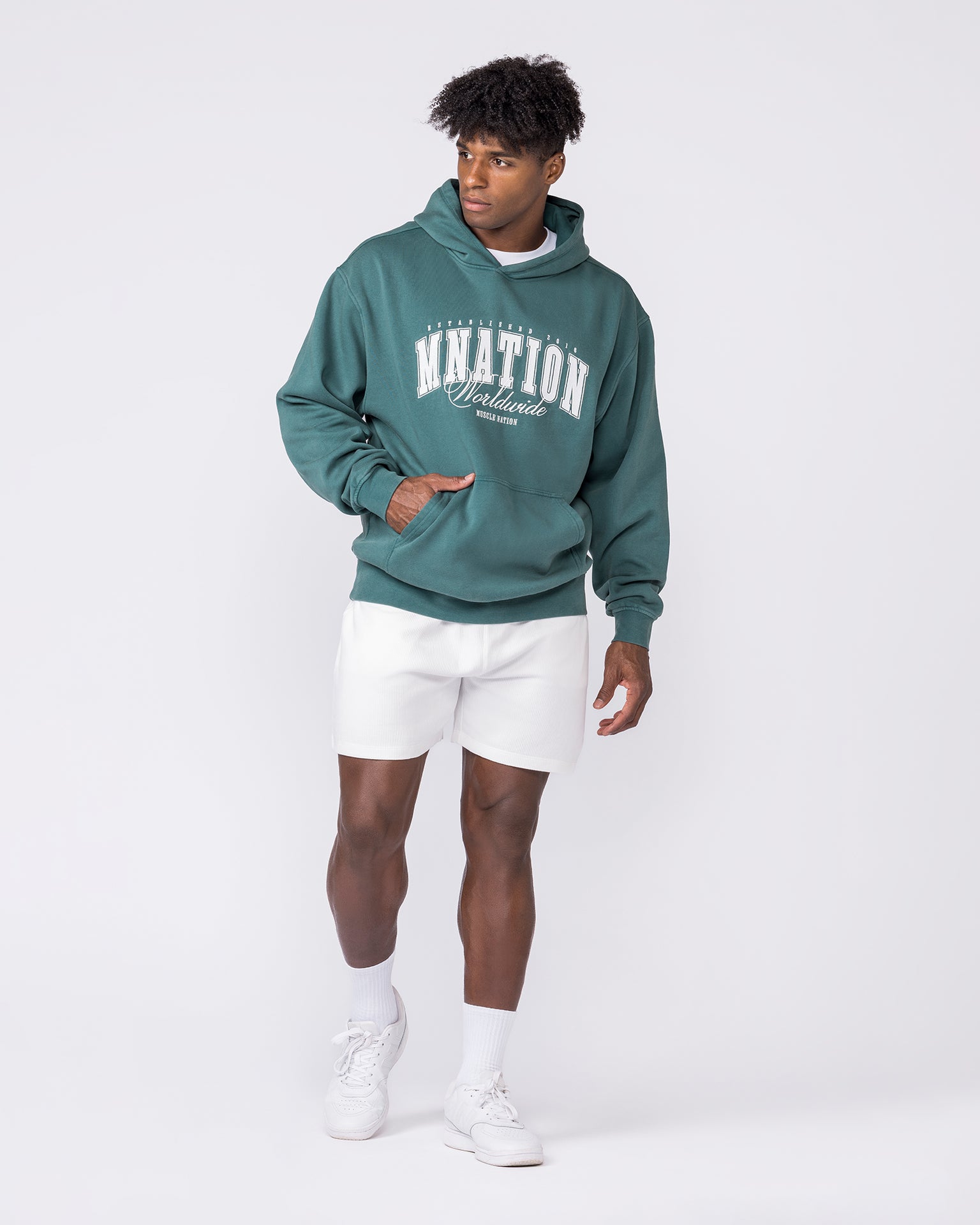 Worldclass Oversized Hoodie in Washed Leaf - Muscle Nation men's hoodie, view 6