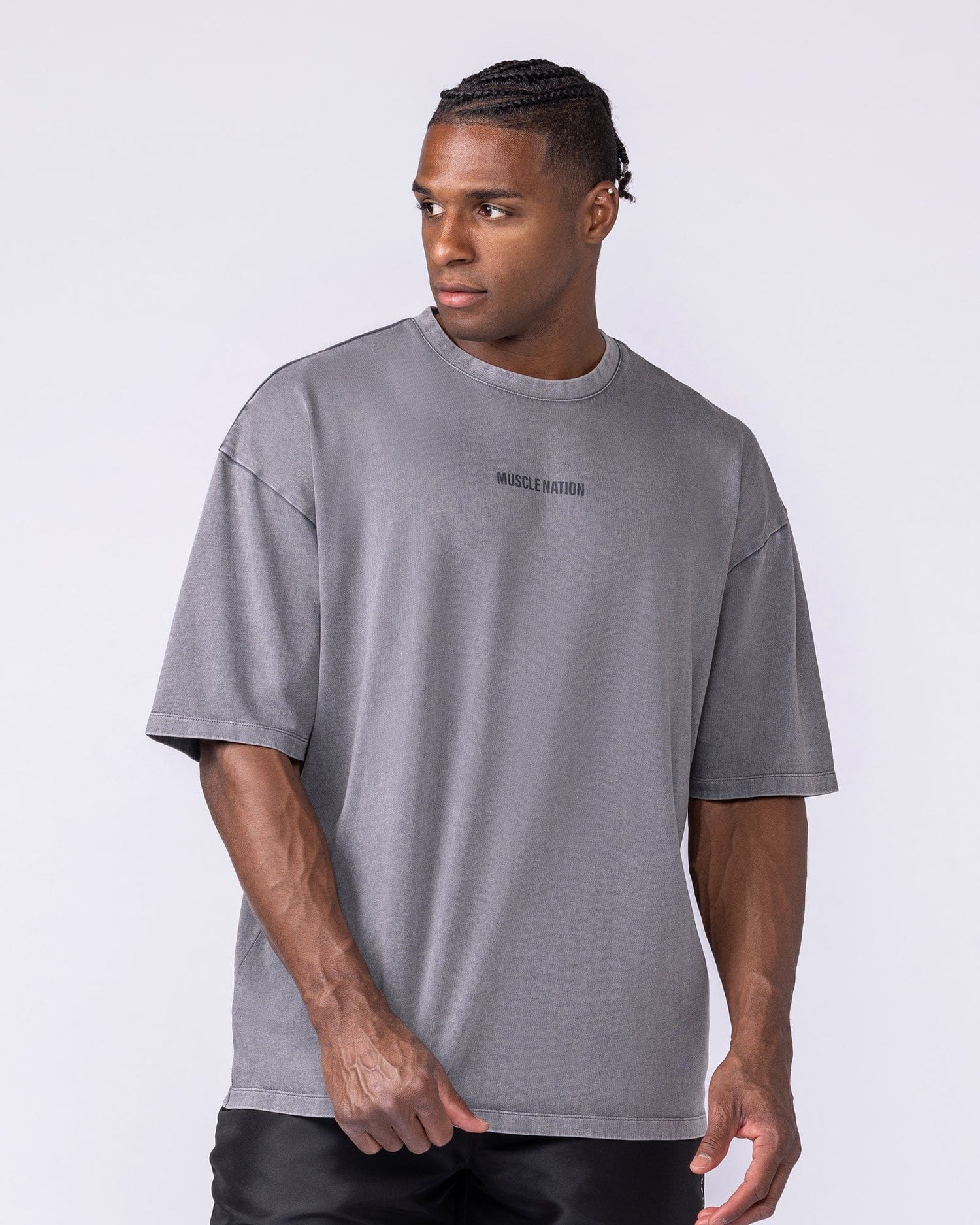 Worldwide Oversized Vintage Tee in Washed Tornado - Muscle Nation men's gym tee