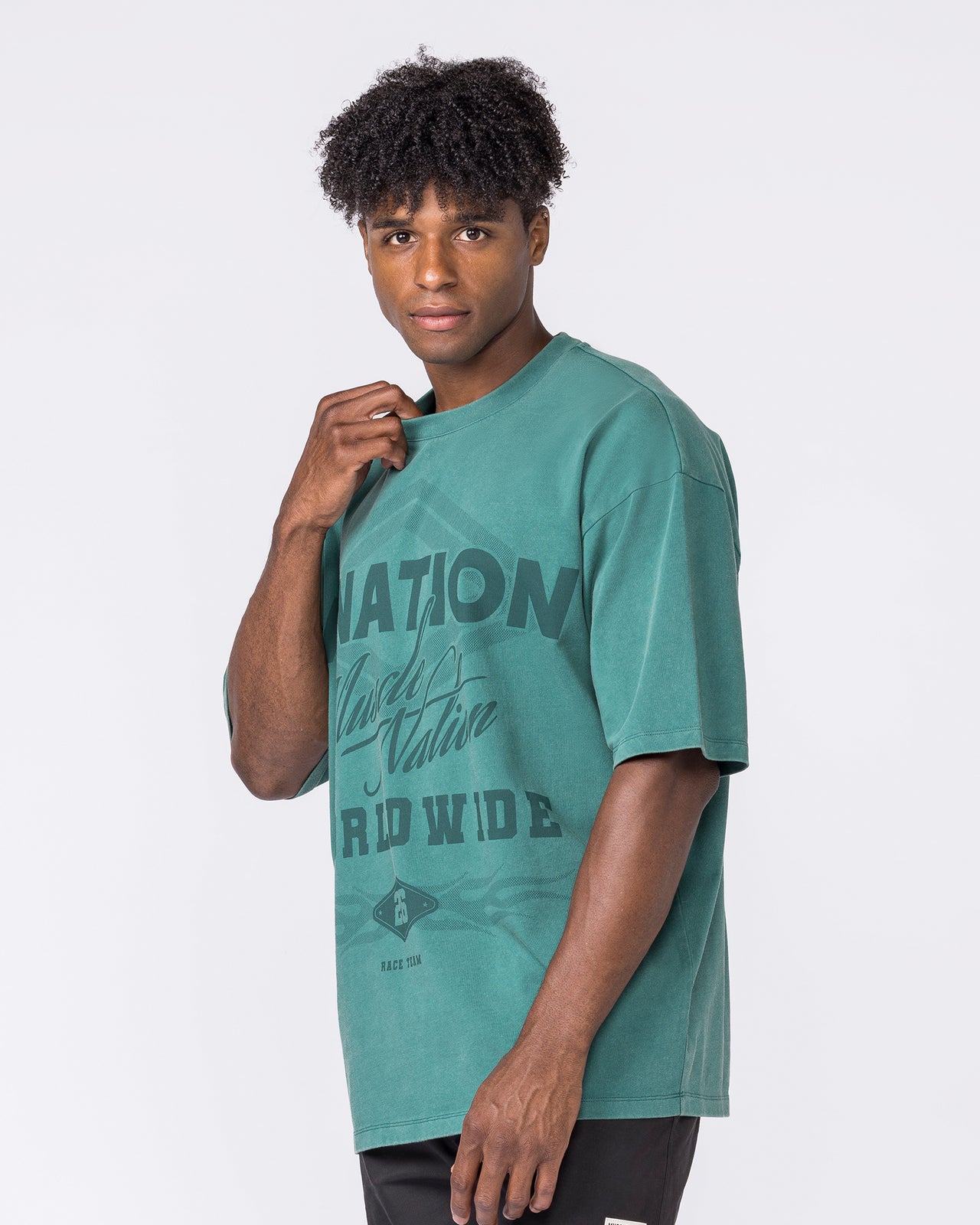 Racing Oversized Vintage Tee in Washed Leaf - Muscle Nation men's gym tee, view 4
