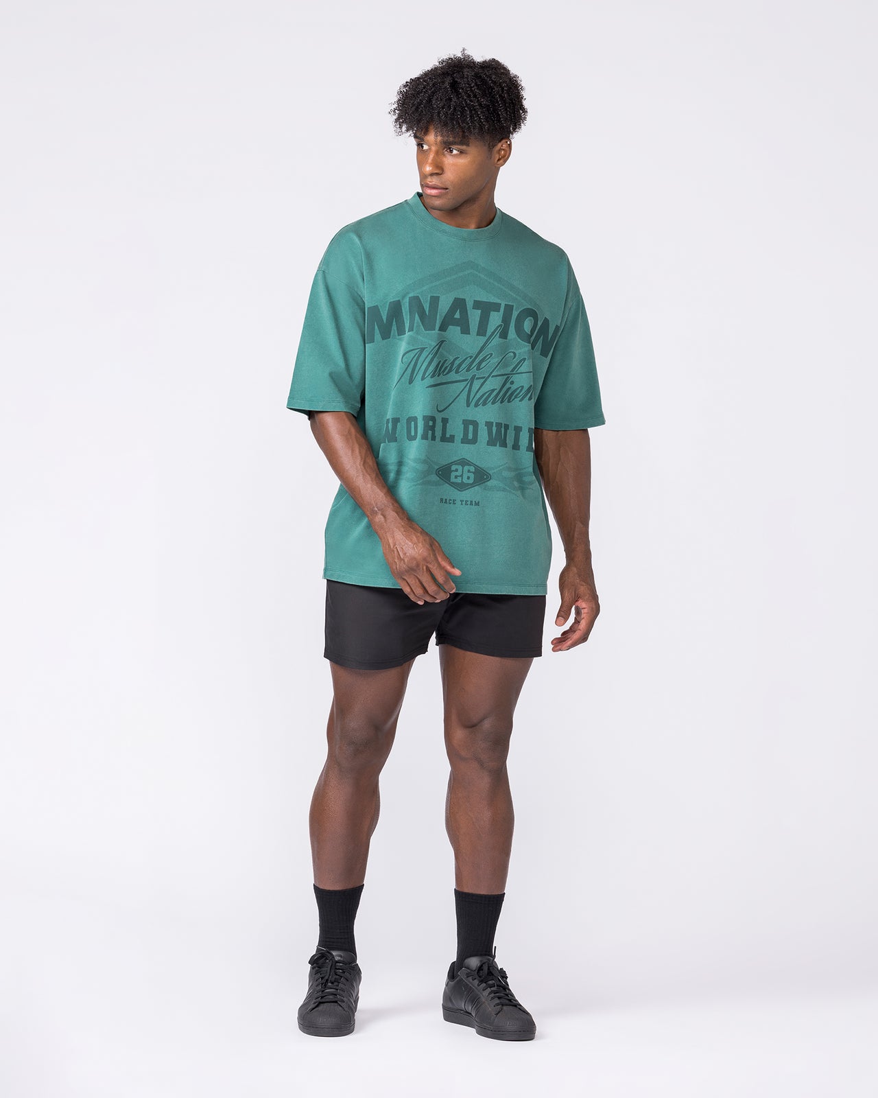 Racing Oversized Vintage Tee in Washed Leaf - Muscle Nation men's gym tee, view 6