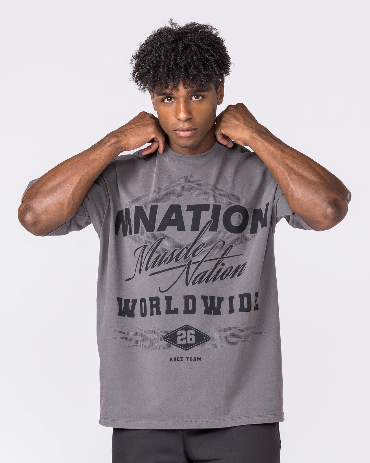 Racing Oversized Vintage Tee in Washed Tornado - Muscle Nation men's gym tee, view 3