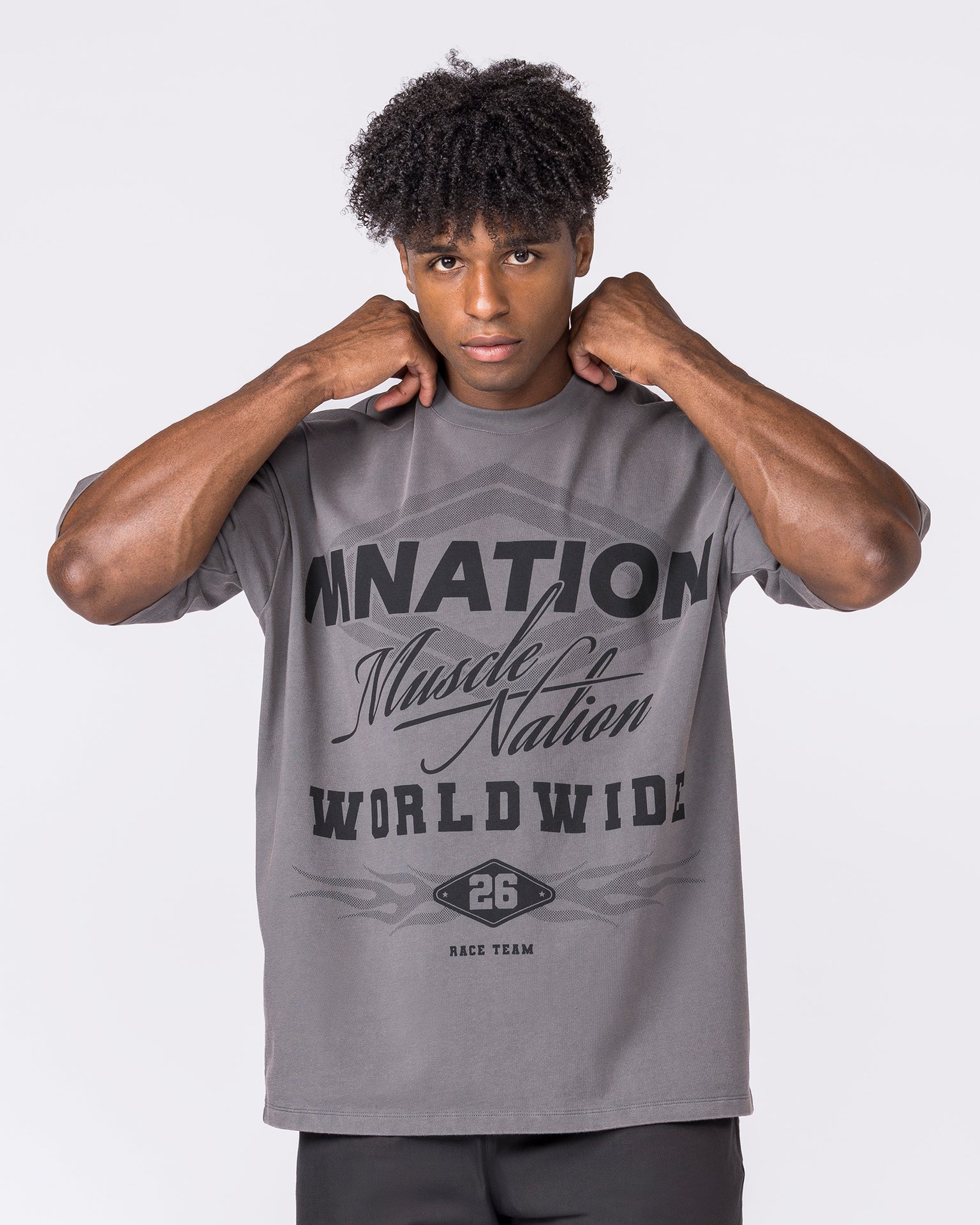 Racing Oversized Vintage Tee in Washed Tornado - Muscle Nation men's gym tee, view 3