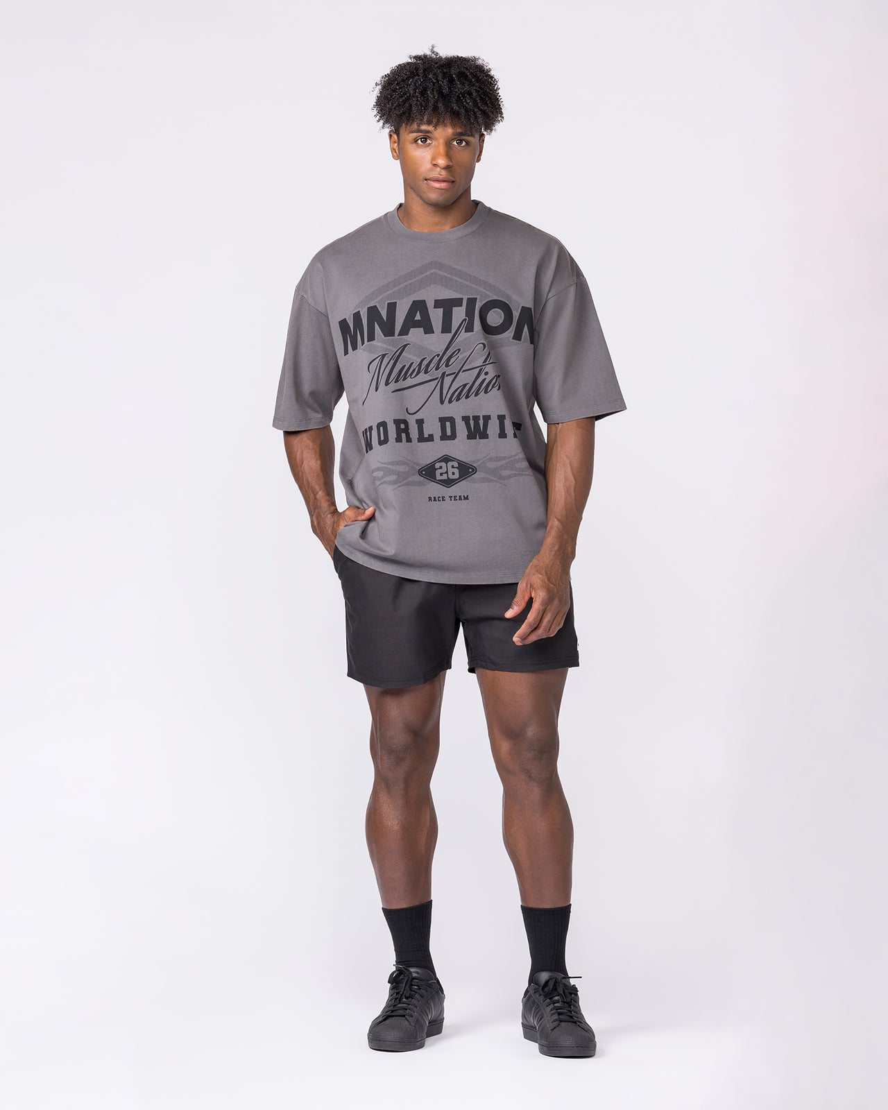 Racing Oversized Vintage Tee in Washed Tornado - Muscle Nation men's gym tee, view 6