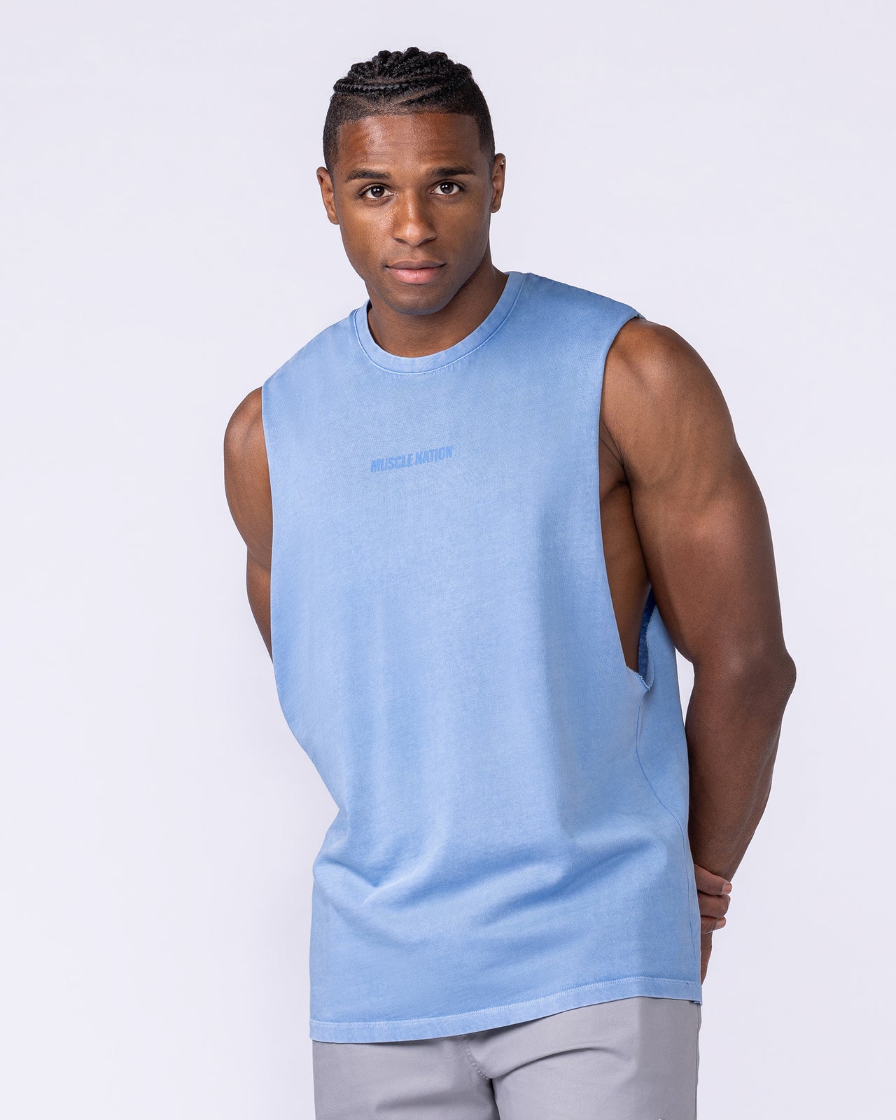 Vintage Training Drop Arm Tank - Washed Pacific-Singlets & Tanks-XS-1125189WPCF-XS-MNAPPRL48804-3-Muscle Nation