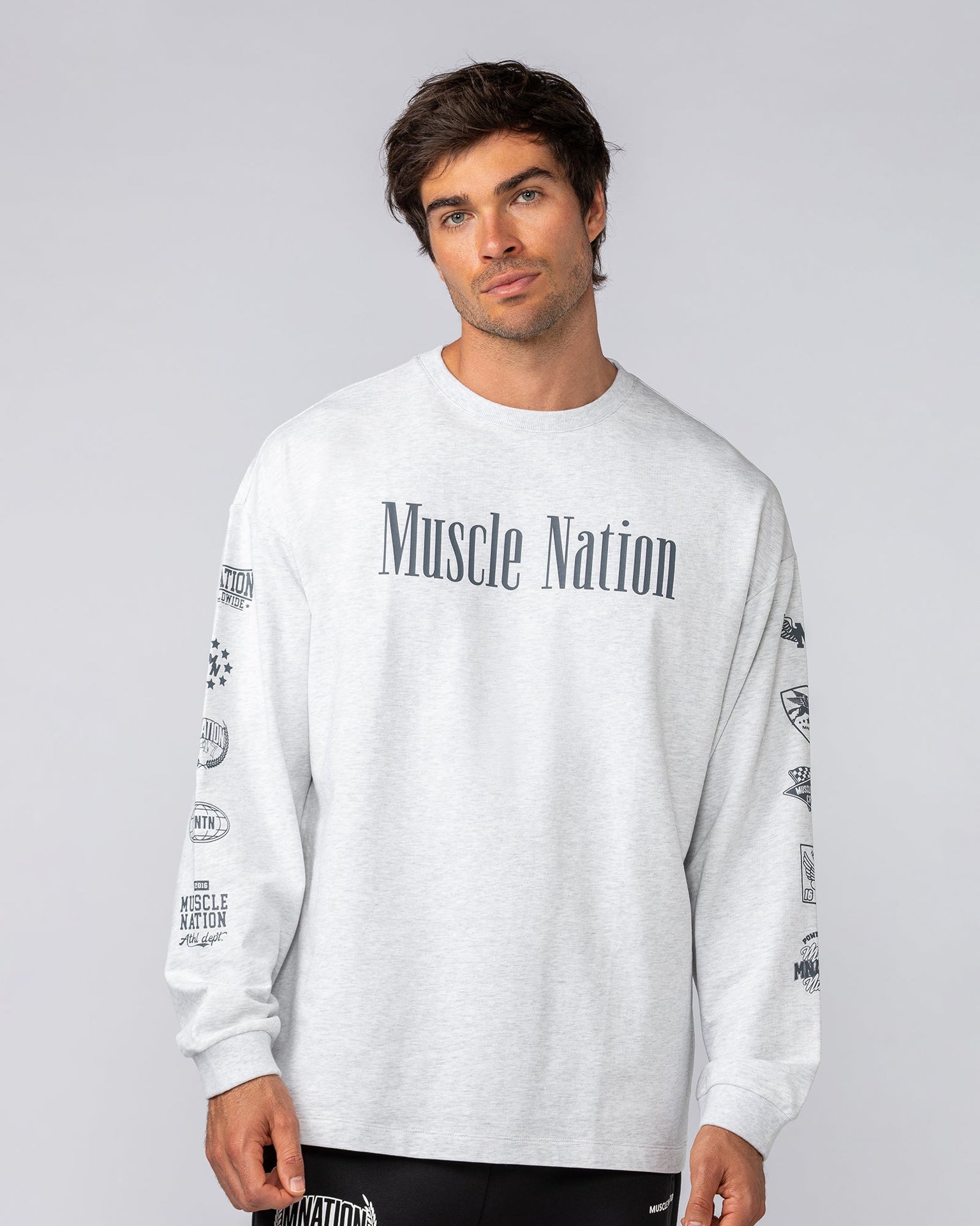 Alpha Loopback Oversized Mens Long Sleeve - Snow Grey Marl-Long Sleeve T-Shirts-S-042503SNGRYMR-S-MNAPPRL41734-1-Muscle Nation