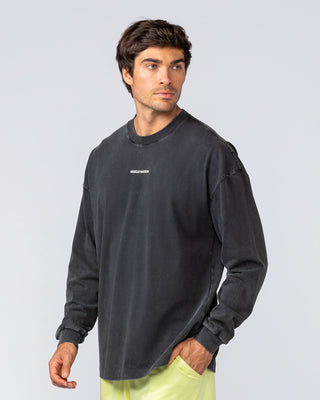 Alpha Oversized Mens Long Sleeve - Washed Black-Long Sleeve T-Shirts-S-042513WSHBLK-S-MNAPPRL41741-2-Muscle Nation