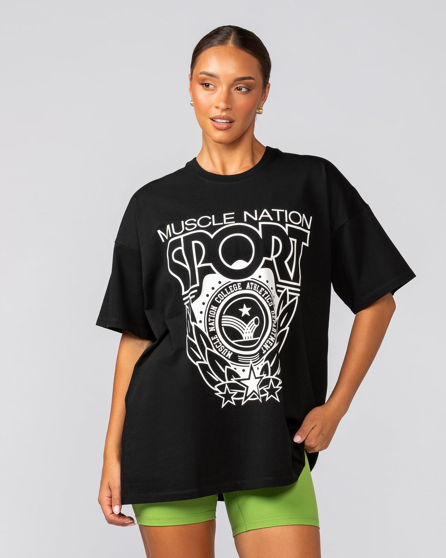 Athletics Oversized Tee - Black-T-Shirts-XXS-022539BLK-XXS-MNAPPRL40786-1-Muscle Nation