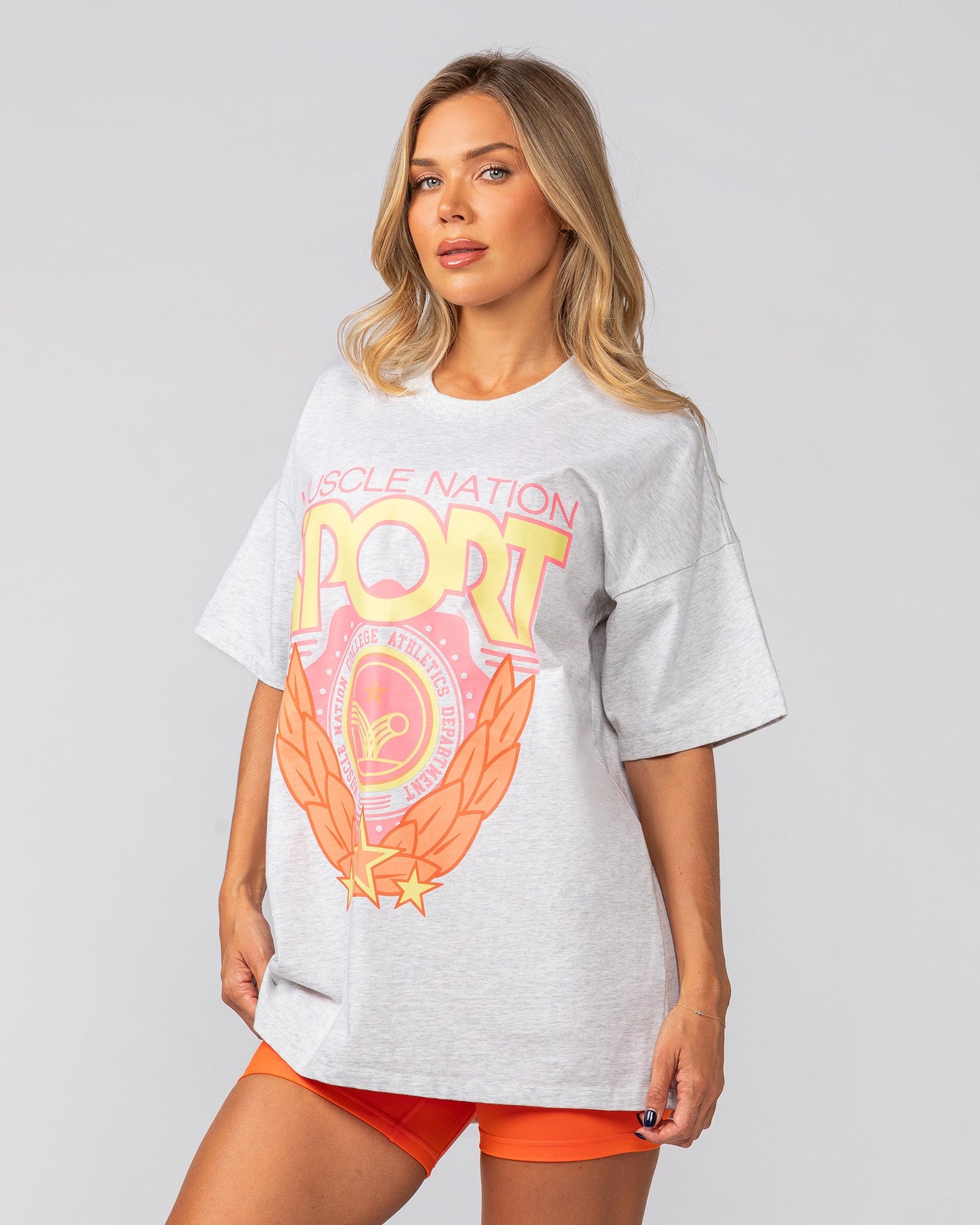 Athletics Oversized Tee - Snow Grey Marl-T-Shirts-XXS-022539SNGRYMR-XXS-MNAPPRL40795-3-Muscle Nation