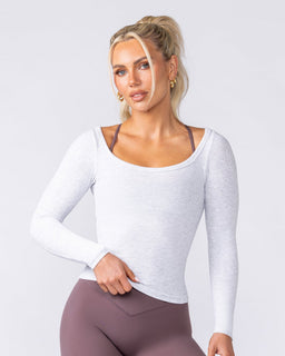 Balance Long Sleeve Rib Top - Light Grey Marl