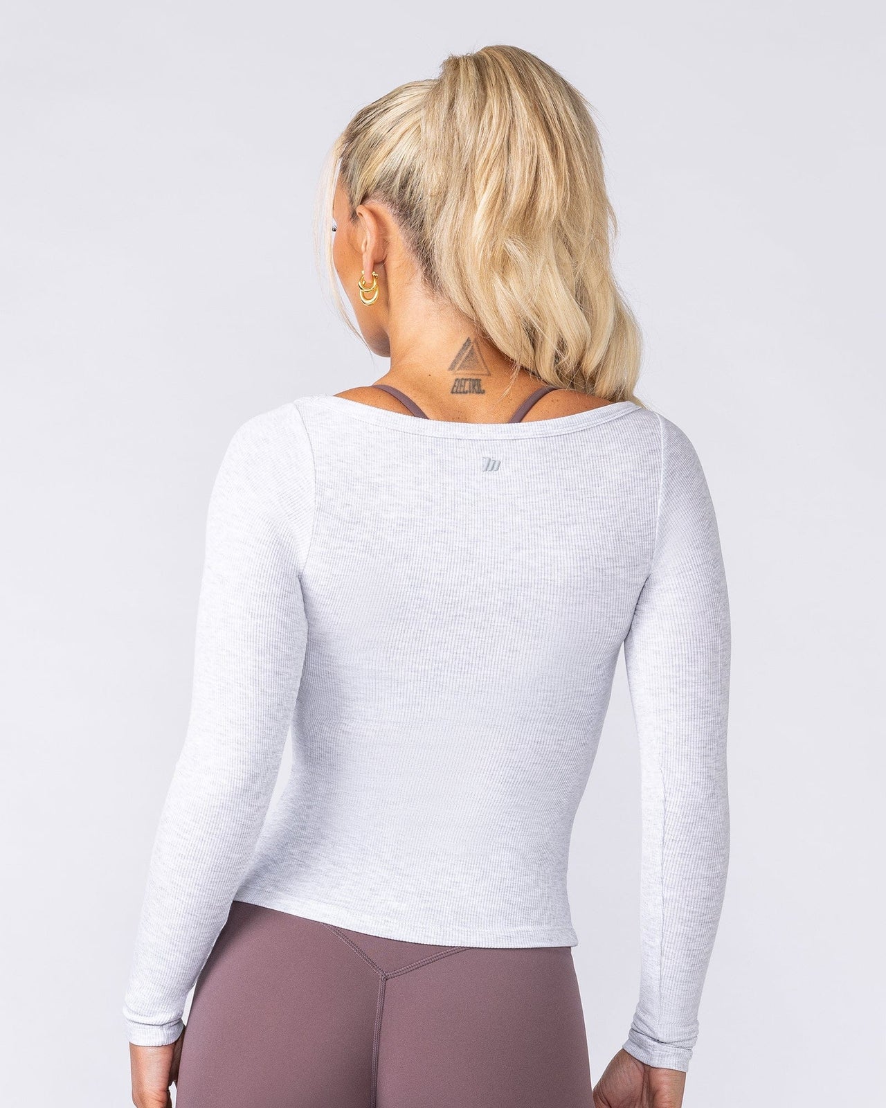 Balance Long Sleeve Rib Top - Light Grey Marl