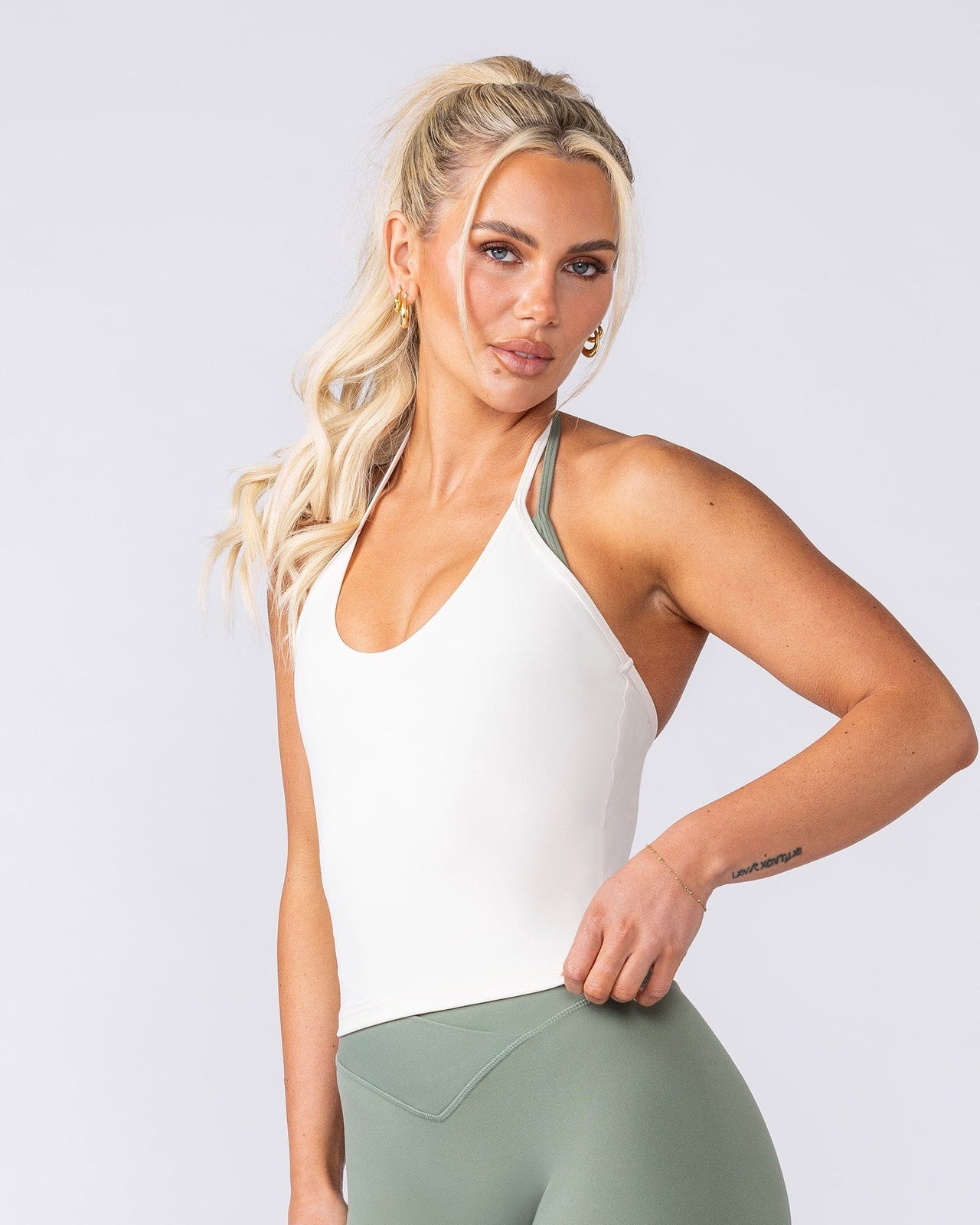 Base Halter Cropped Tank - Travertine