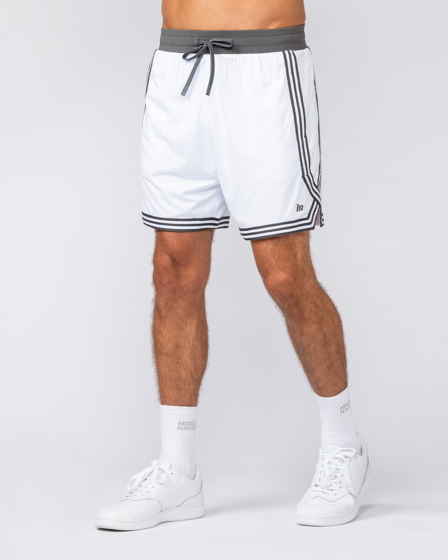 Courtside Basketball 5" Shorts - White-Shorts-S-042519WHT-S-MNAPPRL42029-2-Muscle Nation