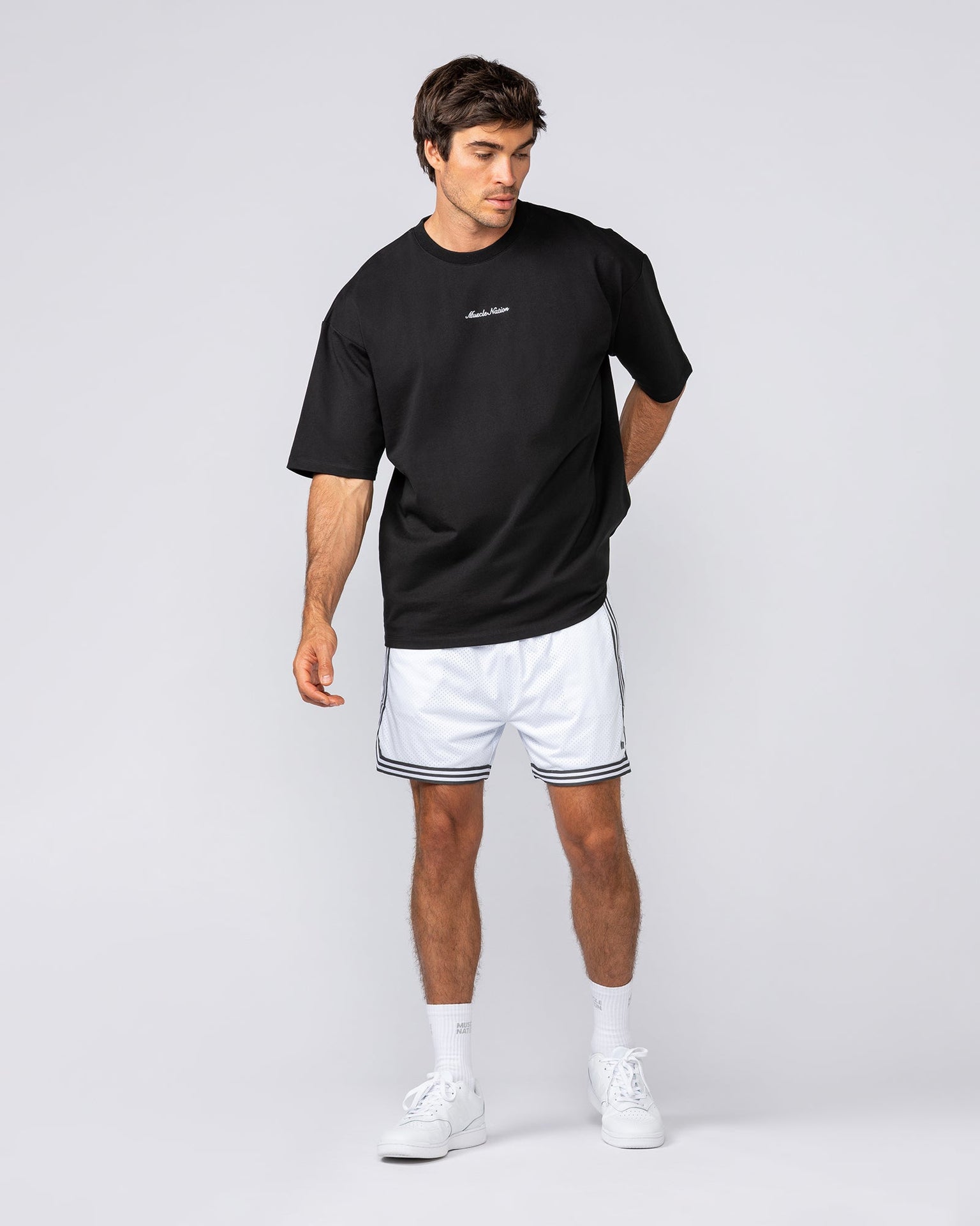 Courtside Basketball 5" Shorts - White-Shorts-S-042519WHT-S-MNAPPRL42029-6-Muscle Nation