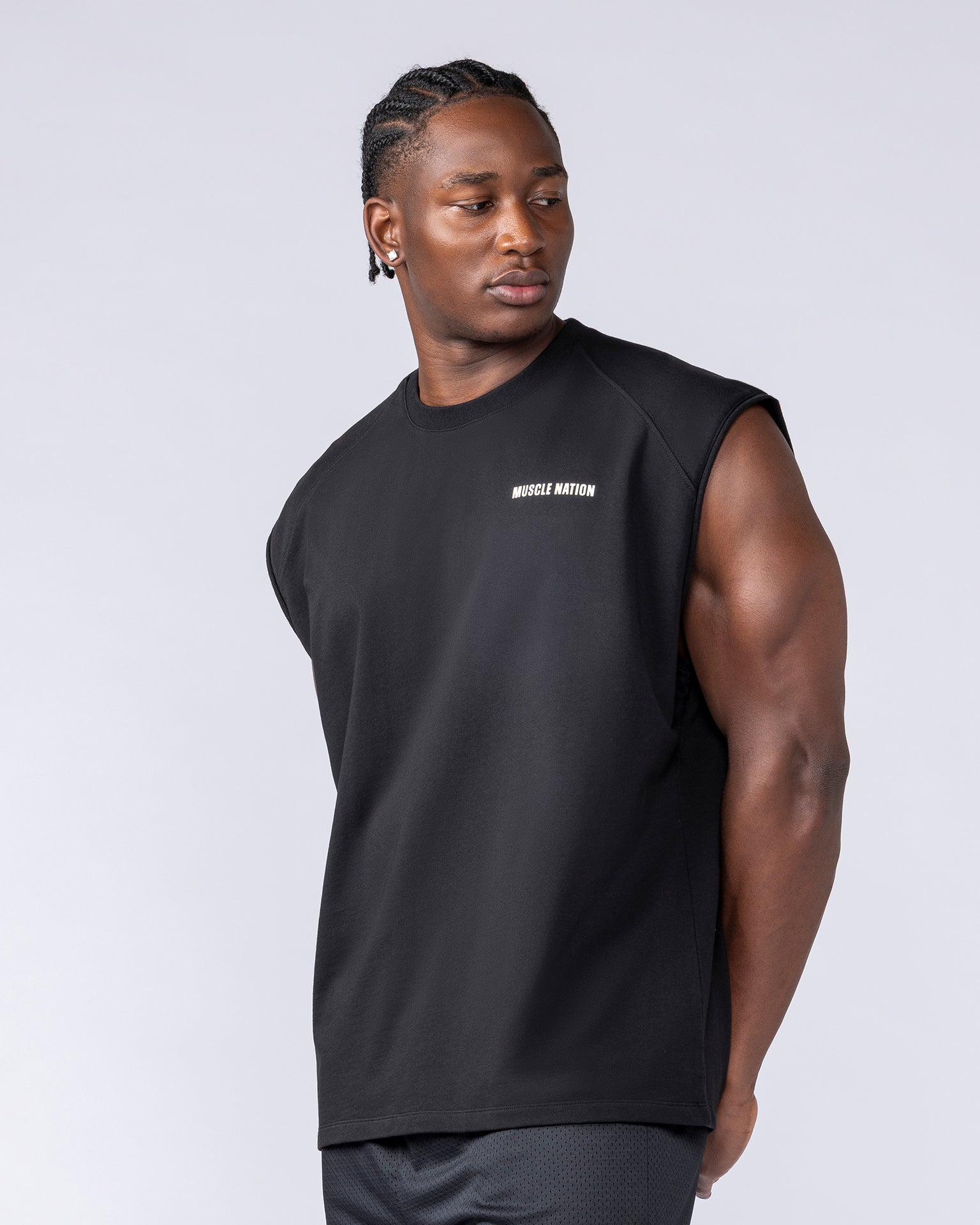 Essential Boxy Muscle Tank Black - Muscle Nation men's muscle tank, view 3